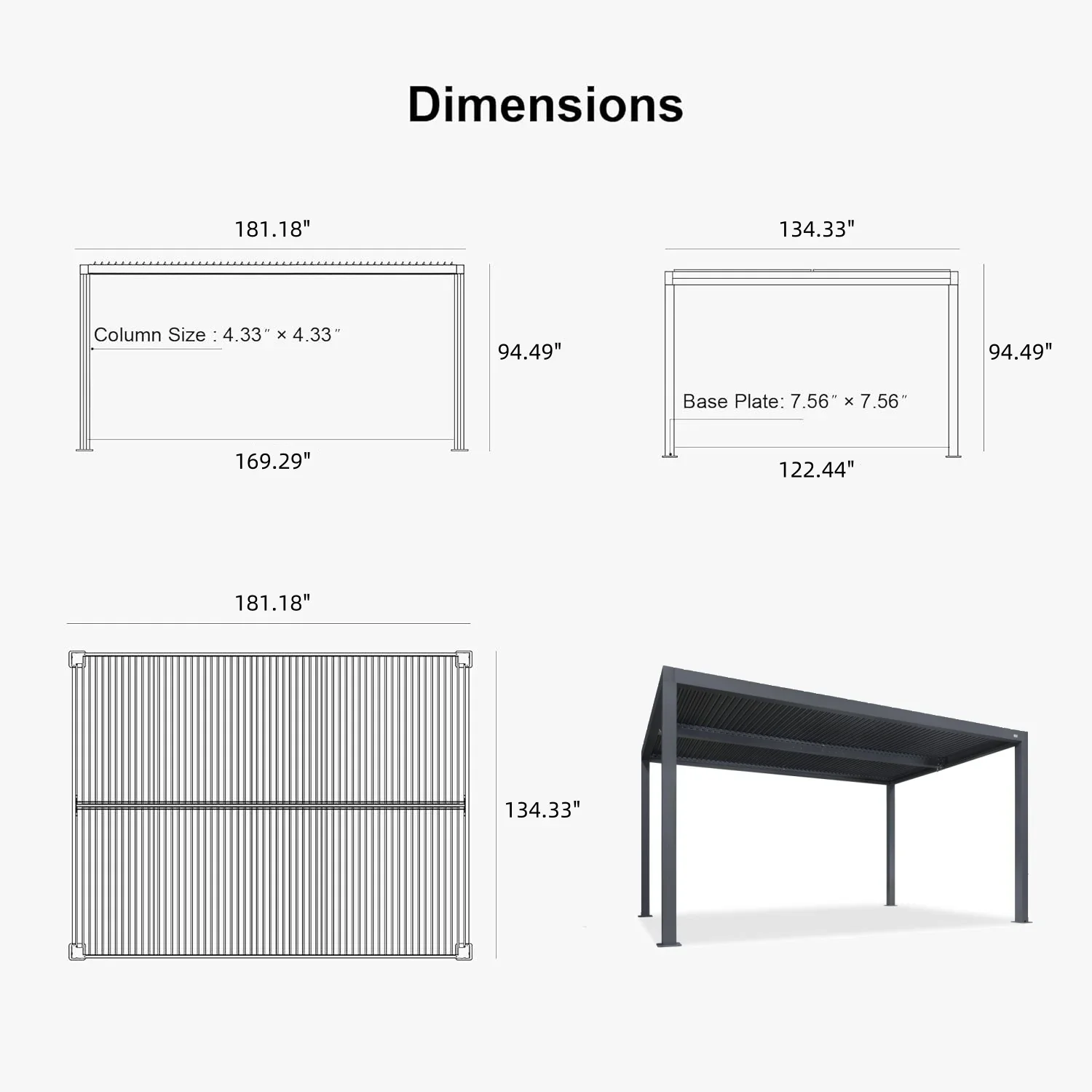 PURPLE LEAF Athena Louvered Pergola Grey Outdoor Aluminum Pergola with Roller Blind Adjustable Gazebo for Patio Deck Garden - Image 89