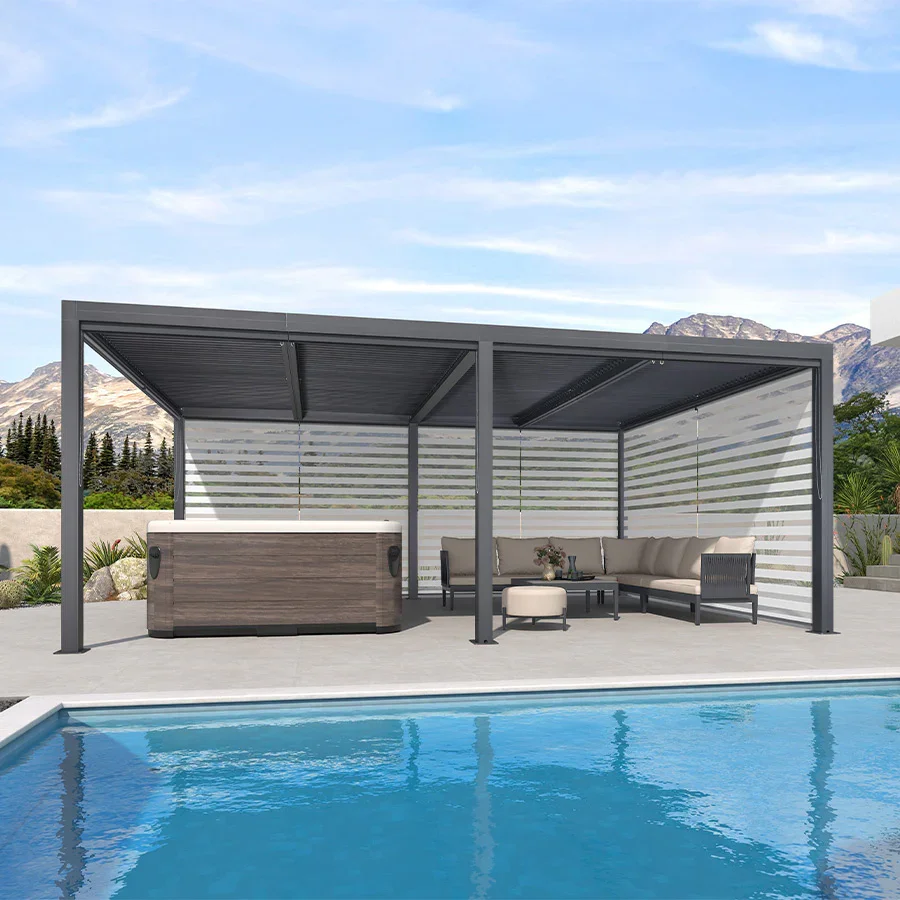 PURPLE LEAF Athena Louvered Pergola Grey Outdoor Aluminum Pergola with Roller Blind Adjustable Gazebo for Patio Deck Garden - Image 94