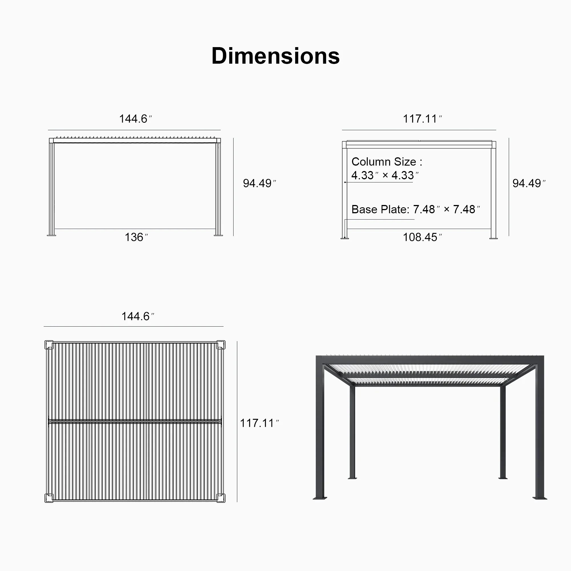 PURPLE LEAF Athena Louvered Pergola Modern Grey Pergola with White Roof for Deck Backyard Garden - Image 4