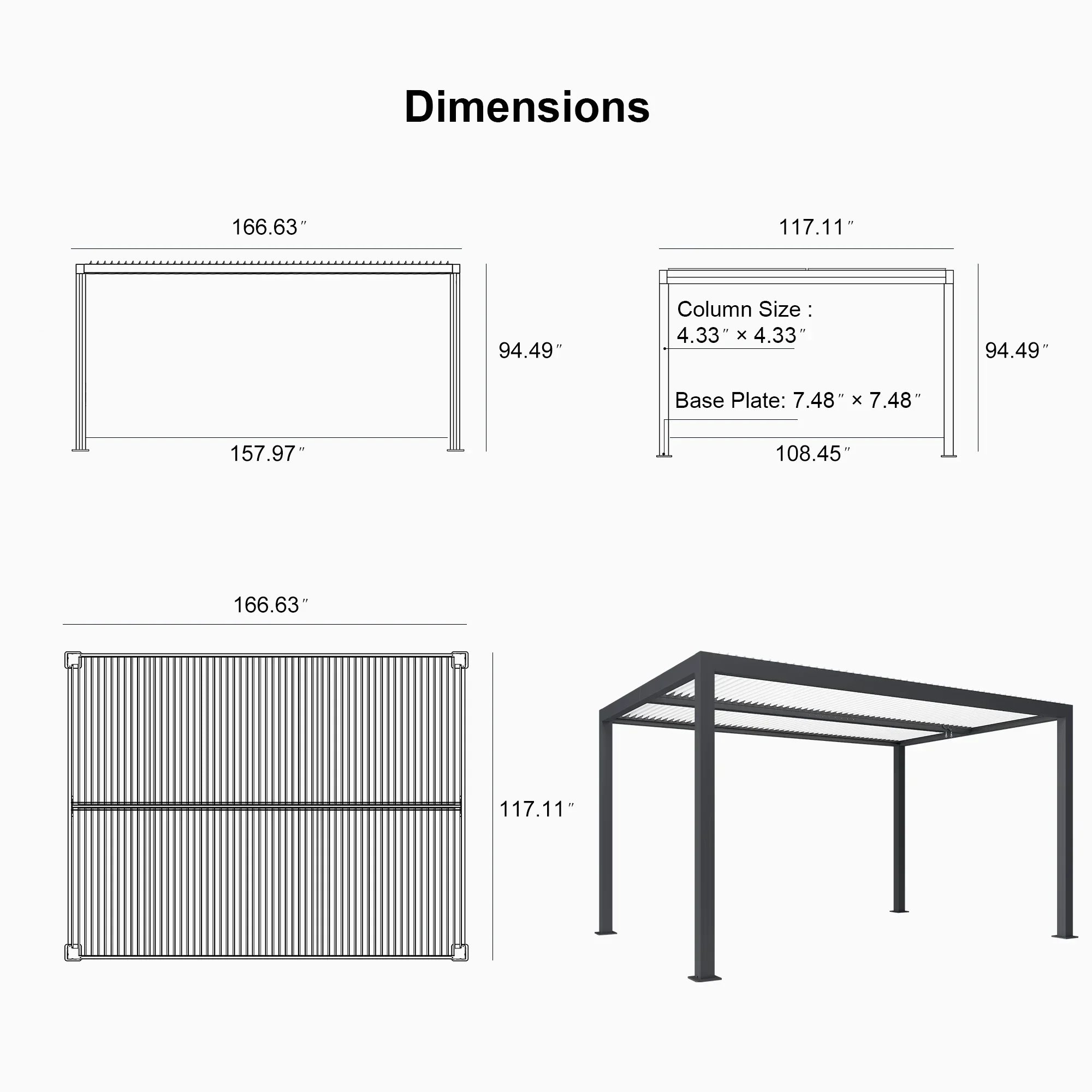PURPLE LEAF Athena Louvered Pergola Modern Grey Pergola with White Roof for Deck Backyard Garden - Image 5