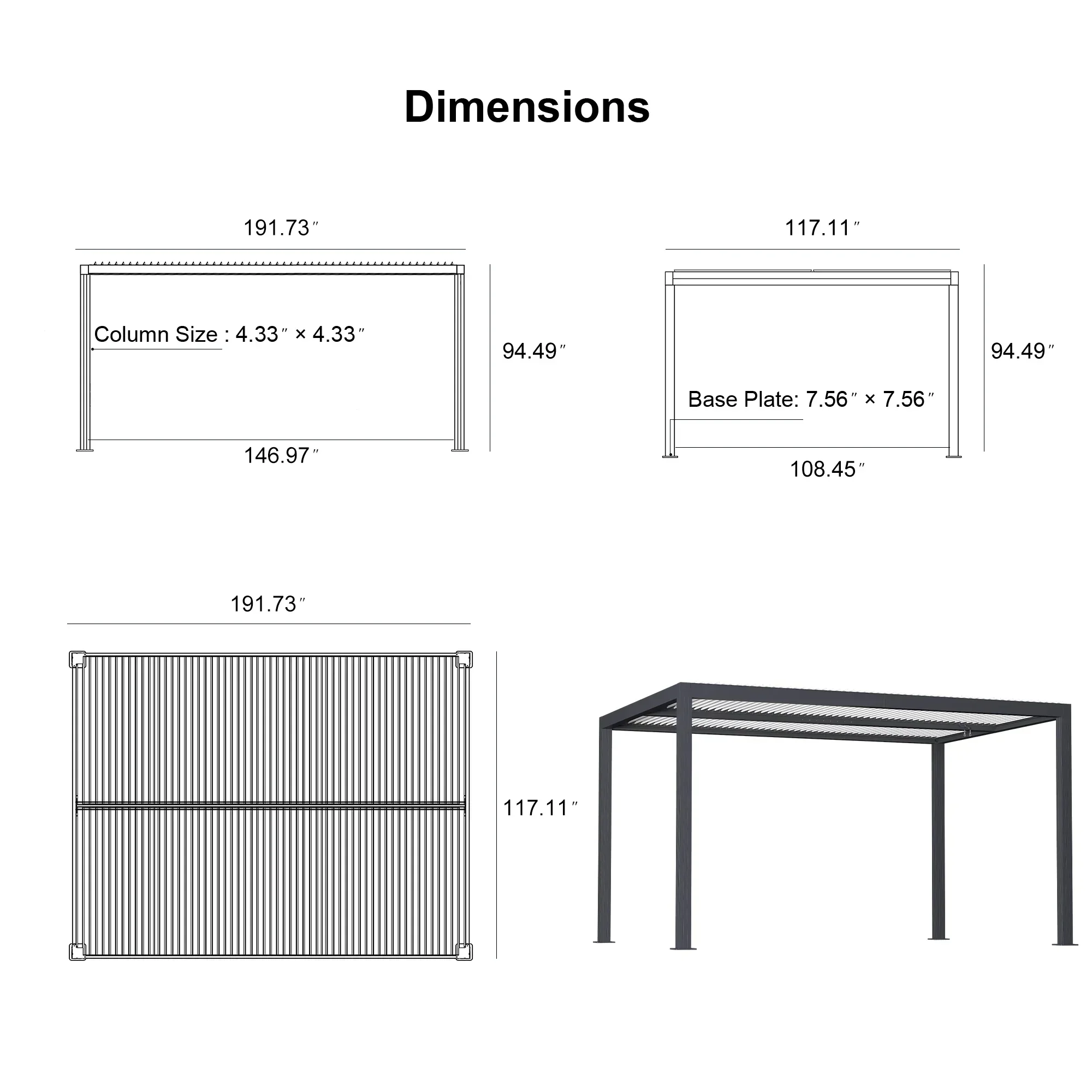 PURPLE LEAF Athena Louvered Pergola Modern Grey Pergola with White Roof for Deck Backyard Garden - Image 6