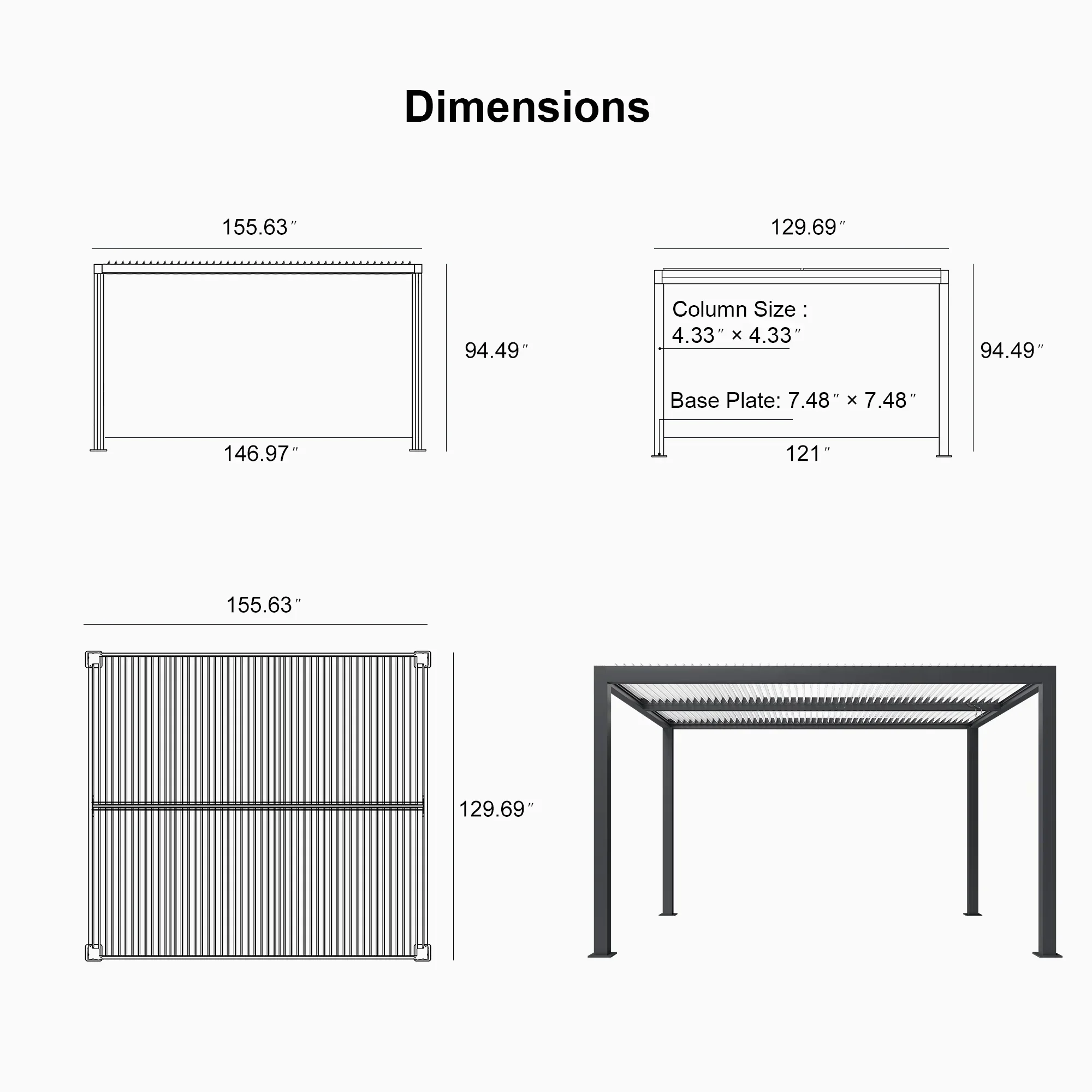 PURPLE LEAF Athena Louvered Pergola Modern Grey Pergola with White Roof for Deck Backyard Garden - Image 7