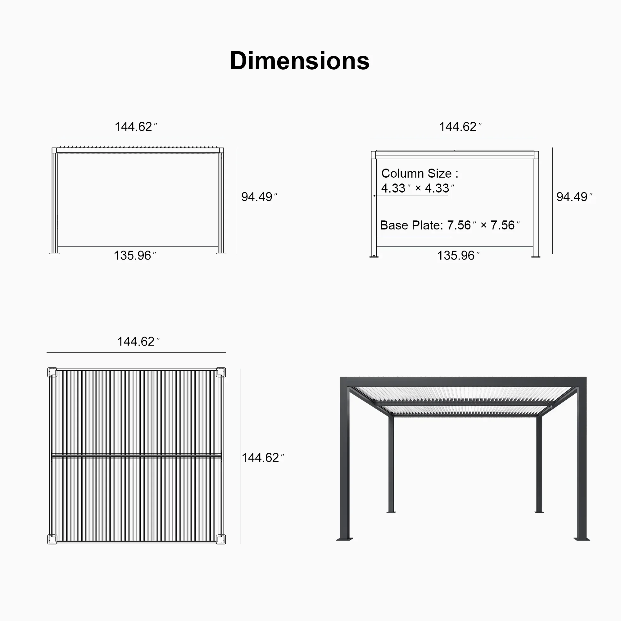 PURPLE LEAF Athena Louvered Pergola Modern Grey Pergola with White Roof for Deck Backyard Garden - Image 9