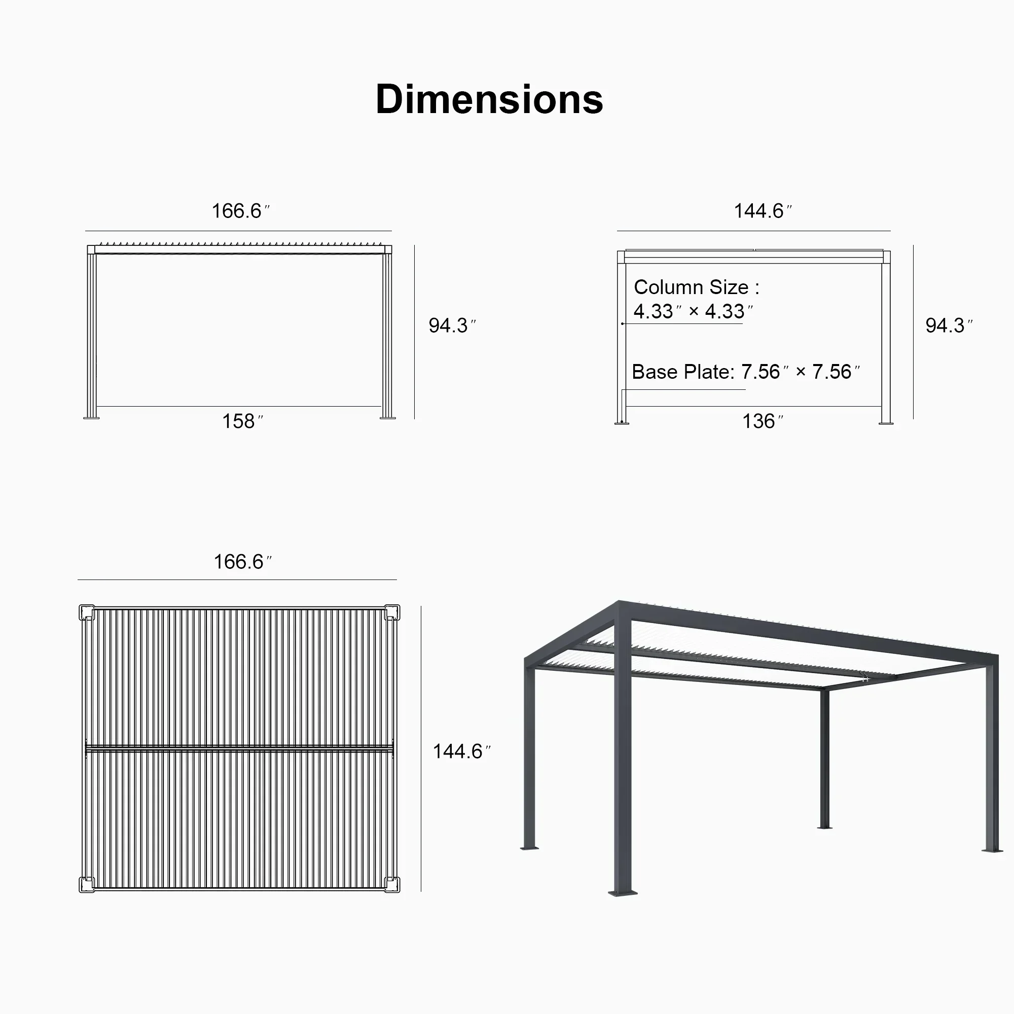 PURPLE LEAF Athena Louvered Pergola Modern Grey Pergola with White Roof for Deck Backyard Garden - Image 10