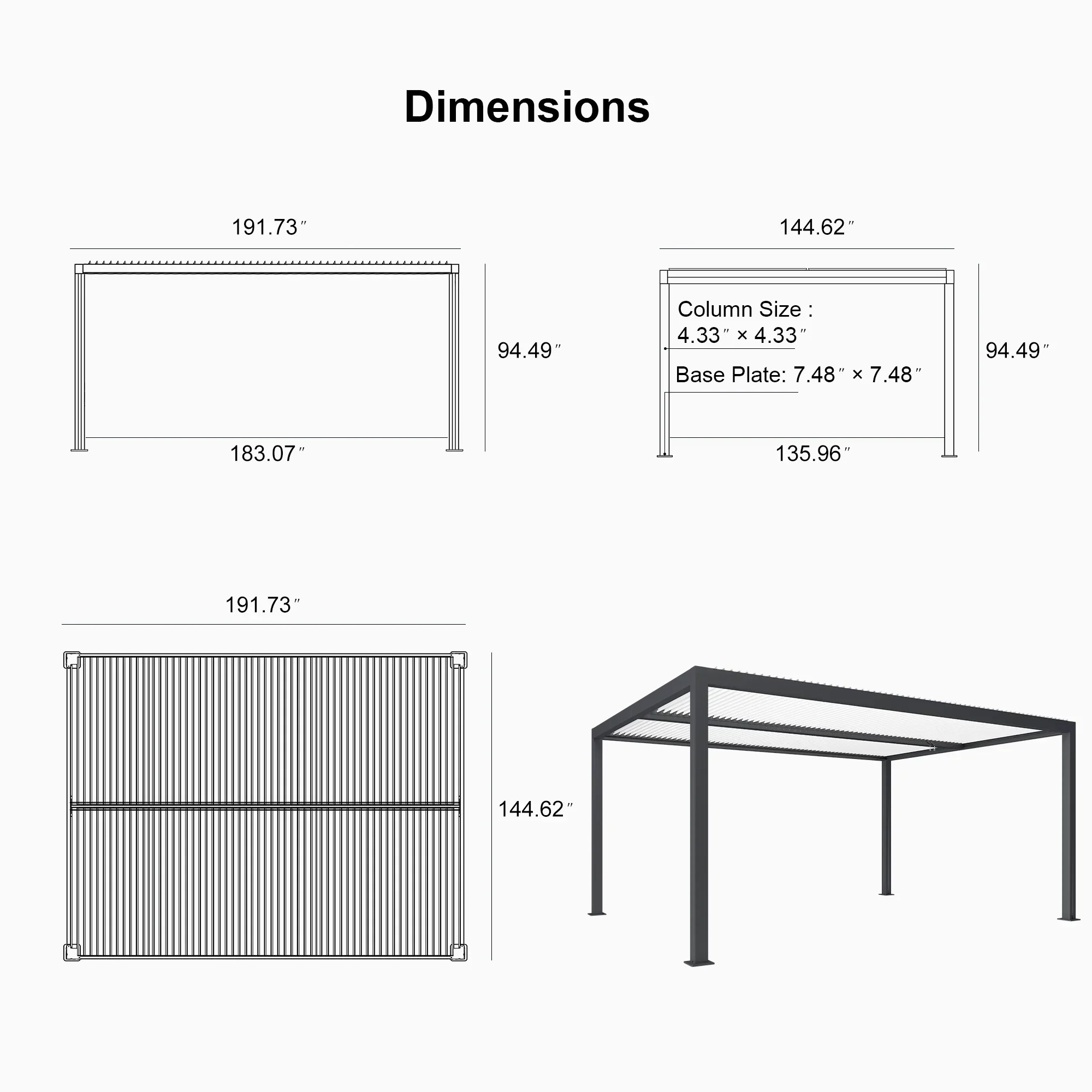 PURPLE LEAF Athena Louvered Pergola Modern Grey Pergola with White Roof for Deck Backyard Garden - Image 11