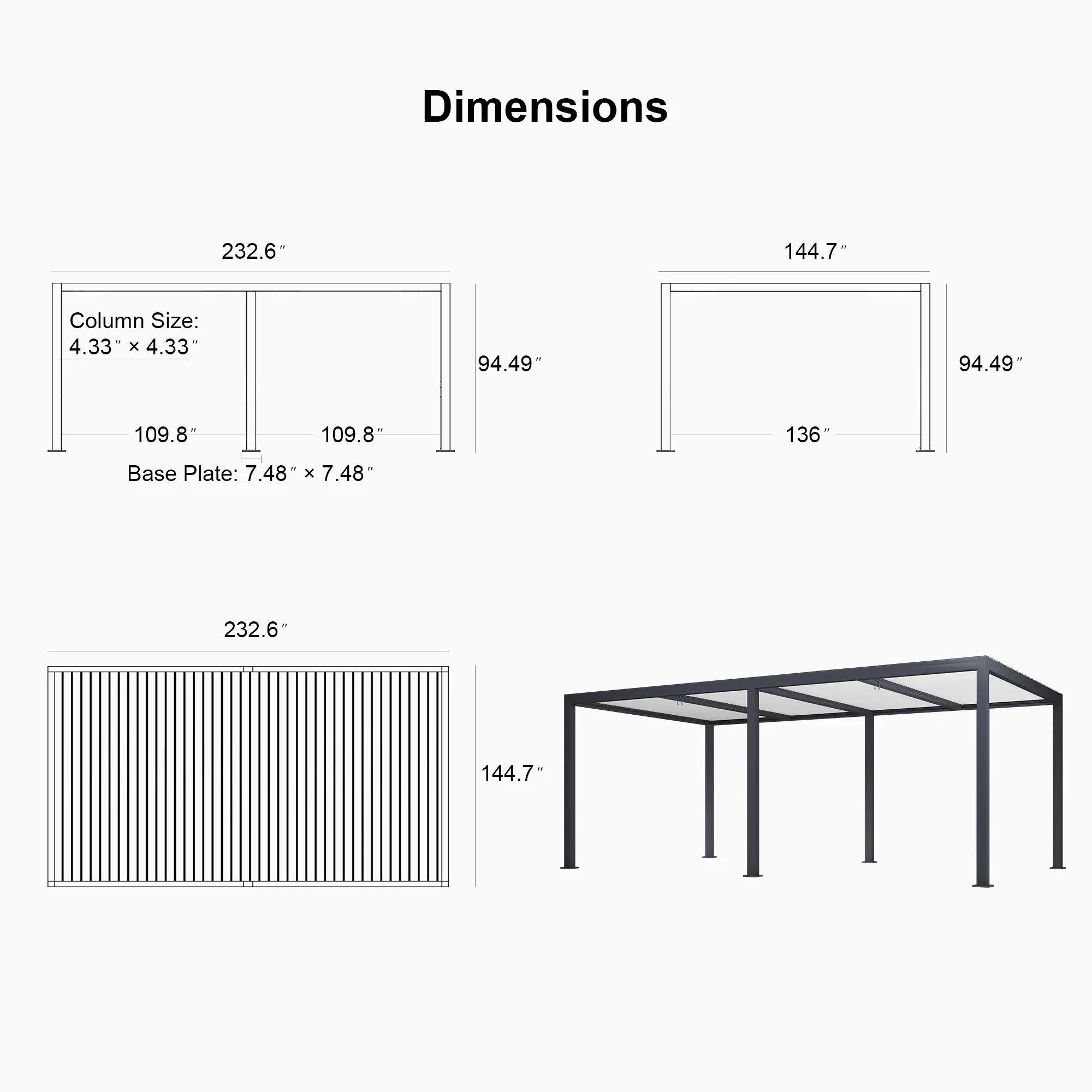 PURPLE LEAF Athena Louvered Pergola Modern Grey Pergola with White Roof for Deck Backyard Garden - Image 12