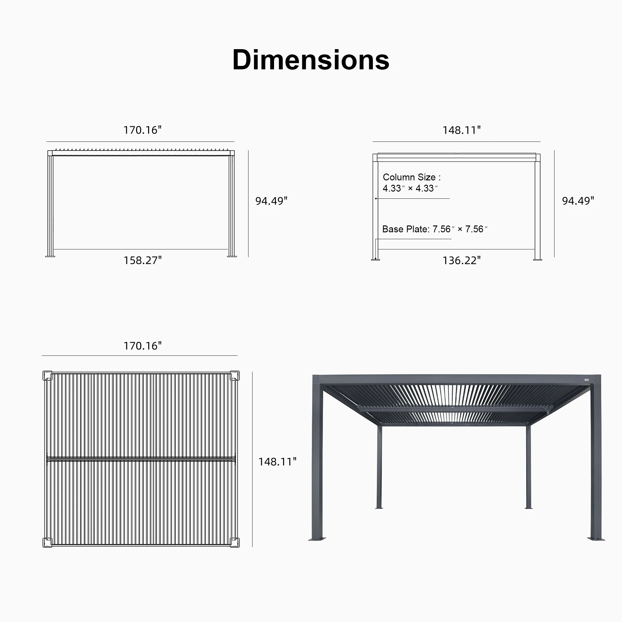 PURPLE LEAF Athena Louvered Pergola Grey Outdoor Aluminum Pergola with Strip Lights Adjustable Gazebo for Patio Deck Garden - Image 40