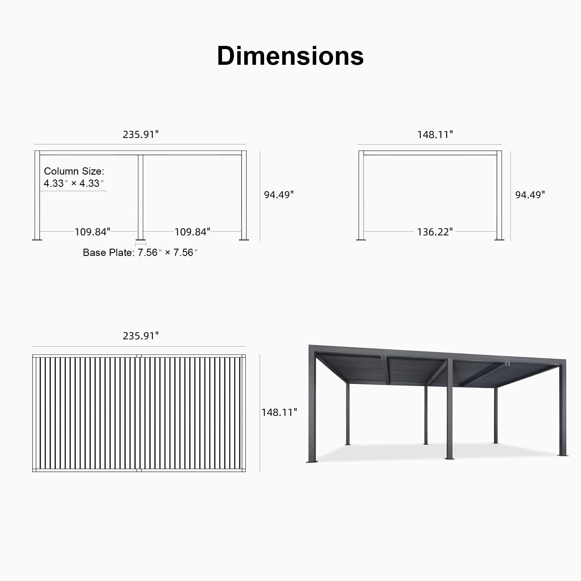 PURPLE LEAF Athena Louvered Pergola Grey Outdoor Aluminum Pergola with Strip Lights Adjustable Gazebo for Patio Deck Garden - Image 42