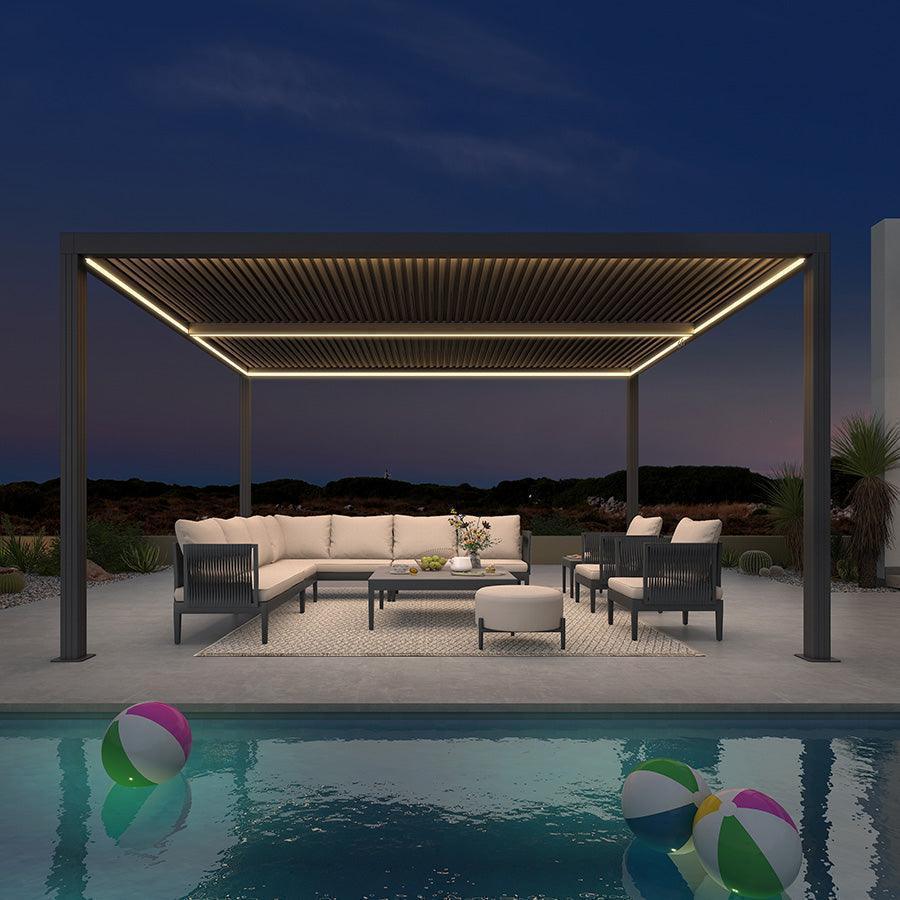 PURPLE LEAF Athena Louvered Pergola Grey Outdoor Aluminum Pergola with Strip Lights Adjustable Gazebo for Patio Deck Garden - Image 10