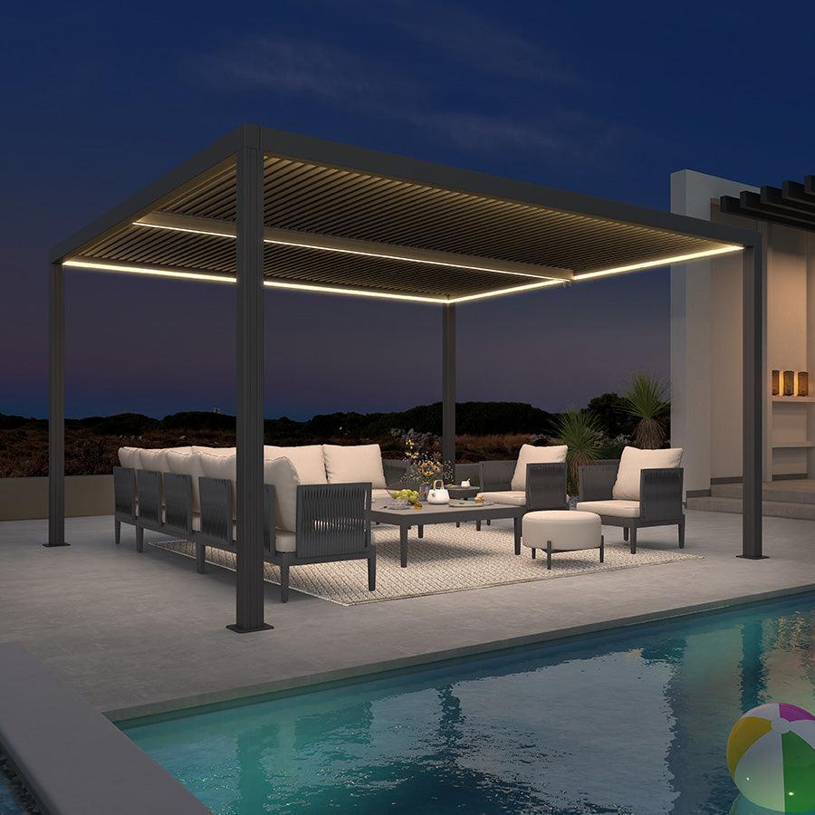 PURPLE LEAF Athena Louvered Pergola Grey Outdoor Aluminum Pergola with Strip Lights Adjustable Gazebo for Patio Deck Garden - Image 11