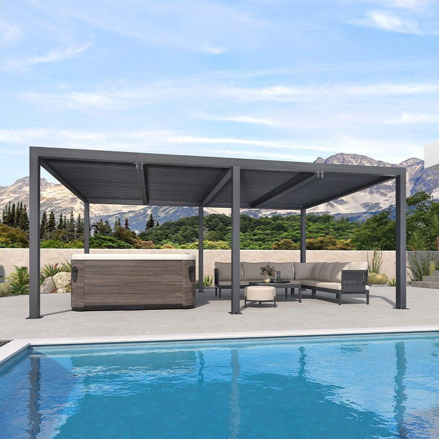 PURPLE LEAF Athena Louvered Pergola Grey Outdoor Aluminum Pergola with Strip Lights Adjustable Gazebo for Patio Deck Garden - Image 14