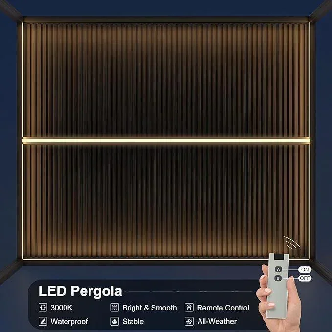 PURPLE LEAF Athena Louvered Pergola Grey Outdoor Aluminum Pergola with Strip Lights Adjustable Gazebo for Patio Deck Garden - Image 24