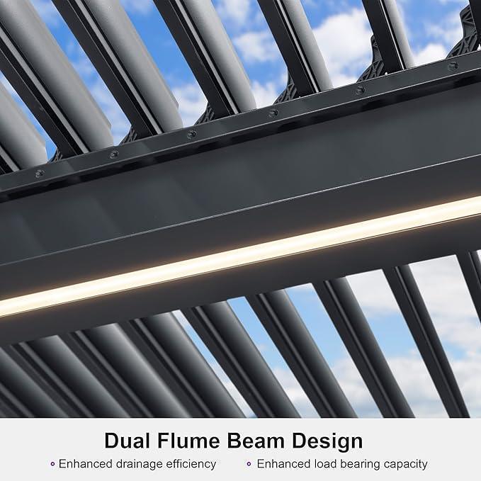 PURPLE LEAF Athena Louvered Pergola Grey Outdoor Aluminum Pergola with Strip Lights Adjustable Gazebo for Patio Deck Garden - Image 25