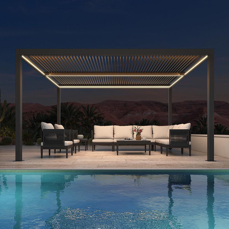 PURPLE LEAF Athena Louvered Pergola Grey Outdoor Aluminum Pergola with Strip Lights Adjustable Gazebo for Patio Deck Garden - Image 4