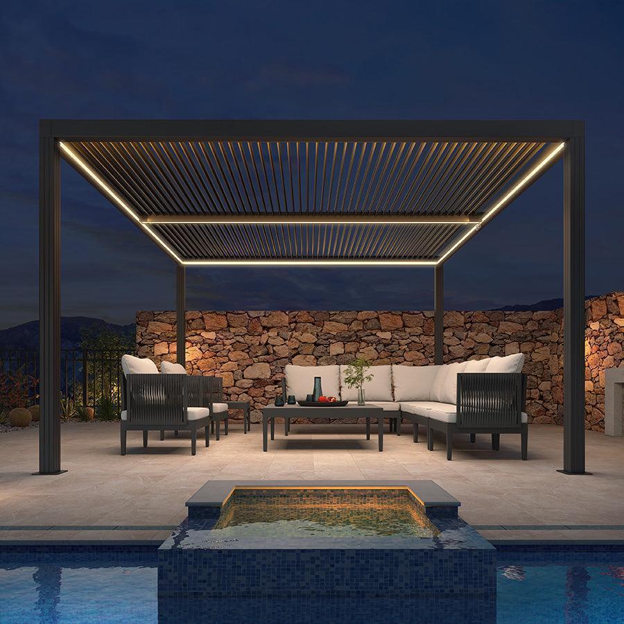 PURPLE LEAF Athena Louvered Pergola Grey Outdoor Aluminum Pergola with Strip Lights Adjustable Gazebo for Patio Deck Garden - Image 8