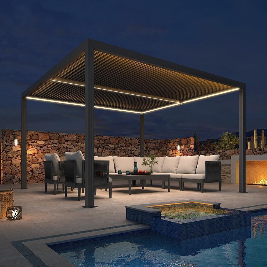 PURPLE LEAF Athena Louvered Pergola Grey Outdoor Aluminum Pergola with Strip Lights Adjustable Gazebo for Patio Deck Garden - Image 9