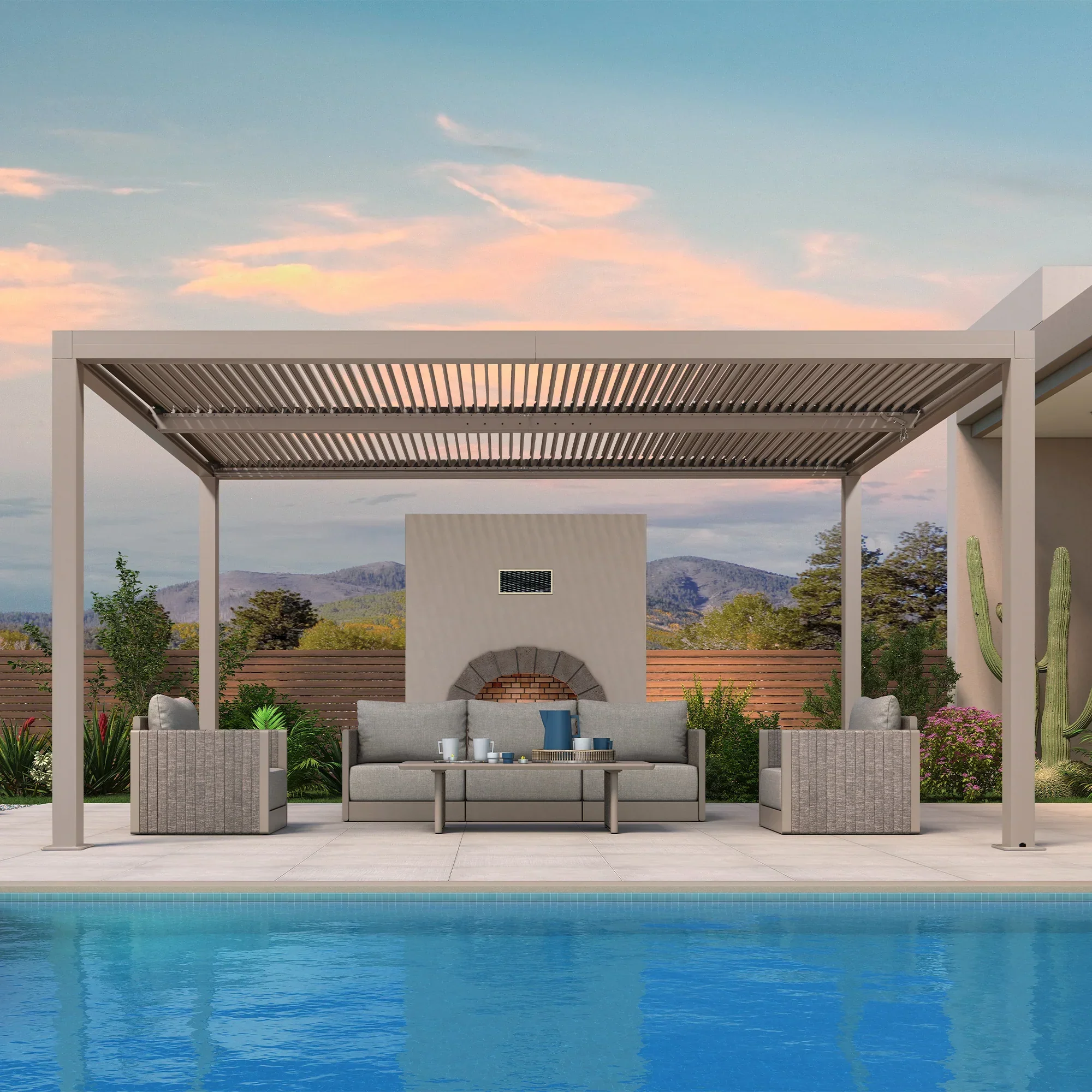 PURPLE LEAF Athena Louvered Pergola Modern Champagne Pergola with Adjustable Roof for Deck Backyard Garden - Image 10