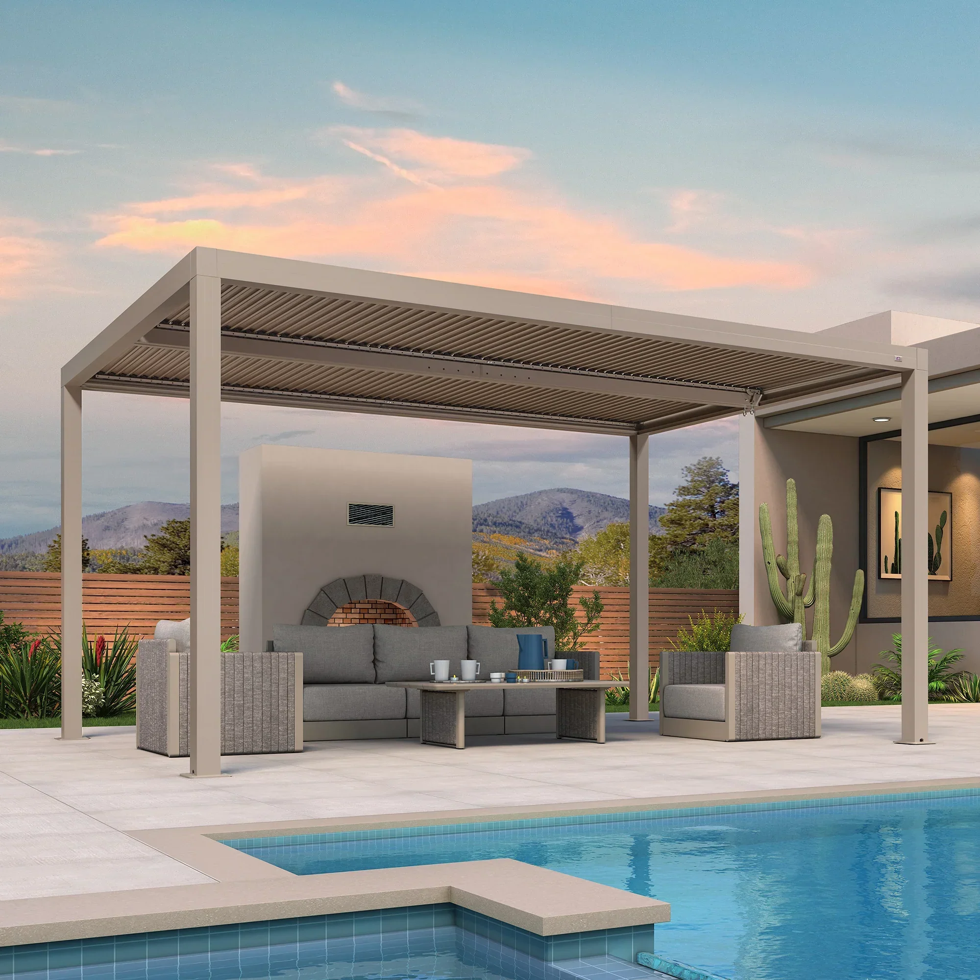 PURPLE LEAF Athena Louvered Pergola Modern Champagne Pergola with Adjustable Roof for Deck Backyard Garden - Image 11