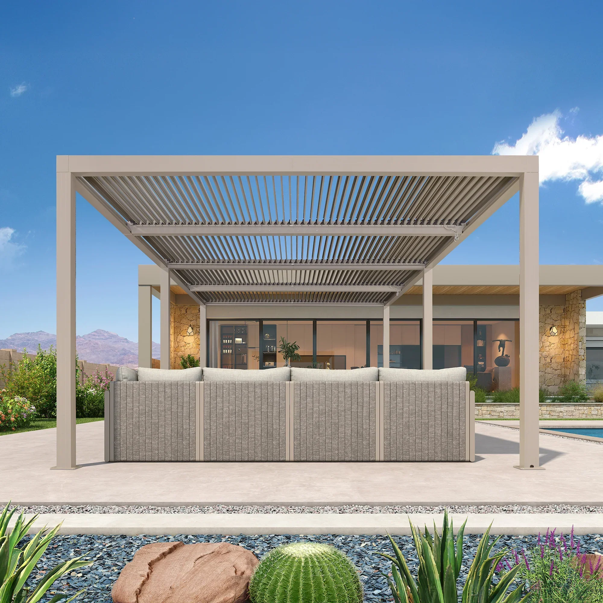 PURPLE LEAF Athena Louvered Pergola Modern Champagne Pergola with Adjustable Roof for Deck Backyard Garden - Image 12