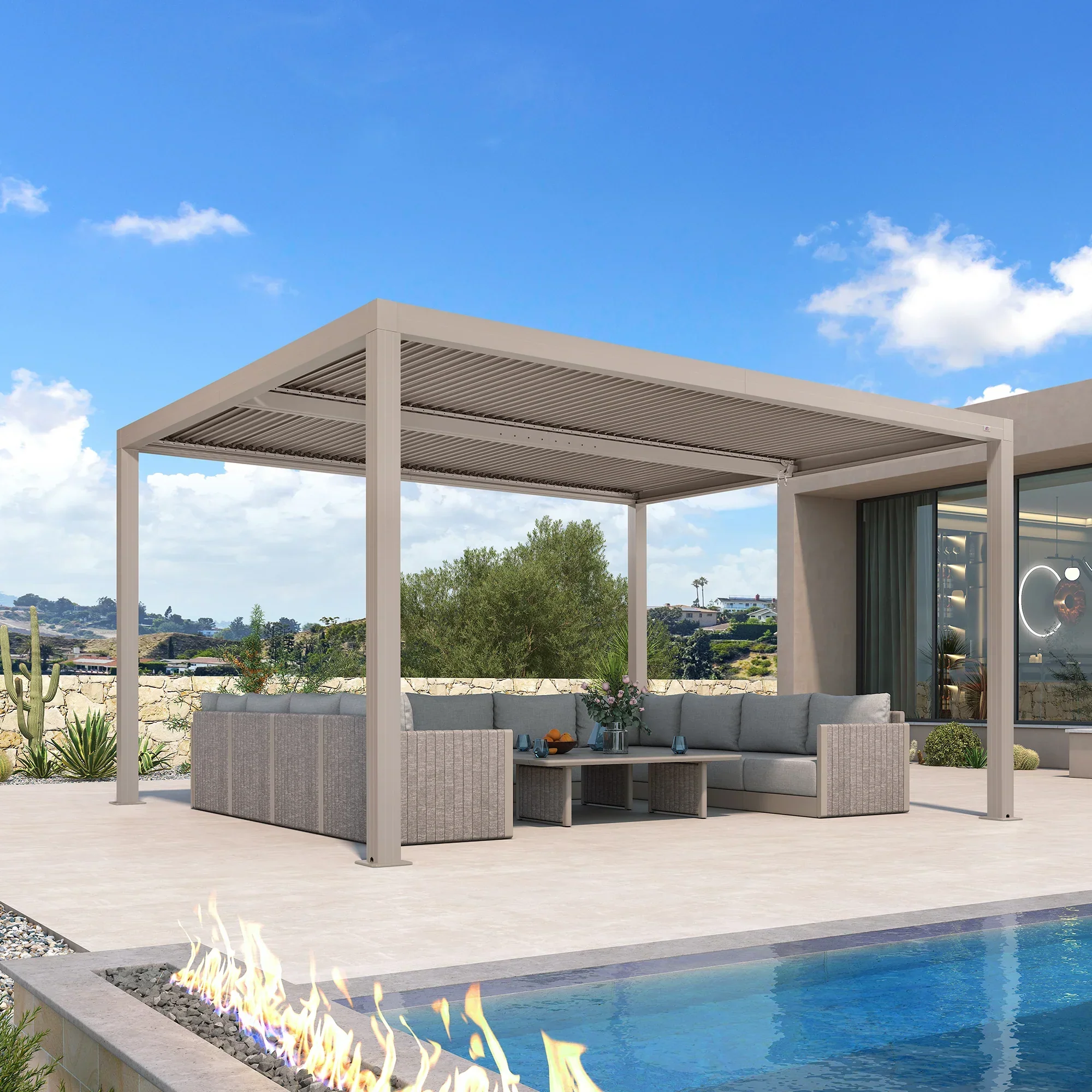 PURPLE LEAF Athena Louvered Pergola Modern Champagne Pergola with Adjustable Roof for Deck Backyard Garden - Image 13