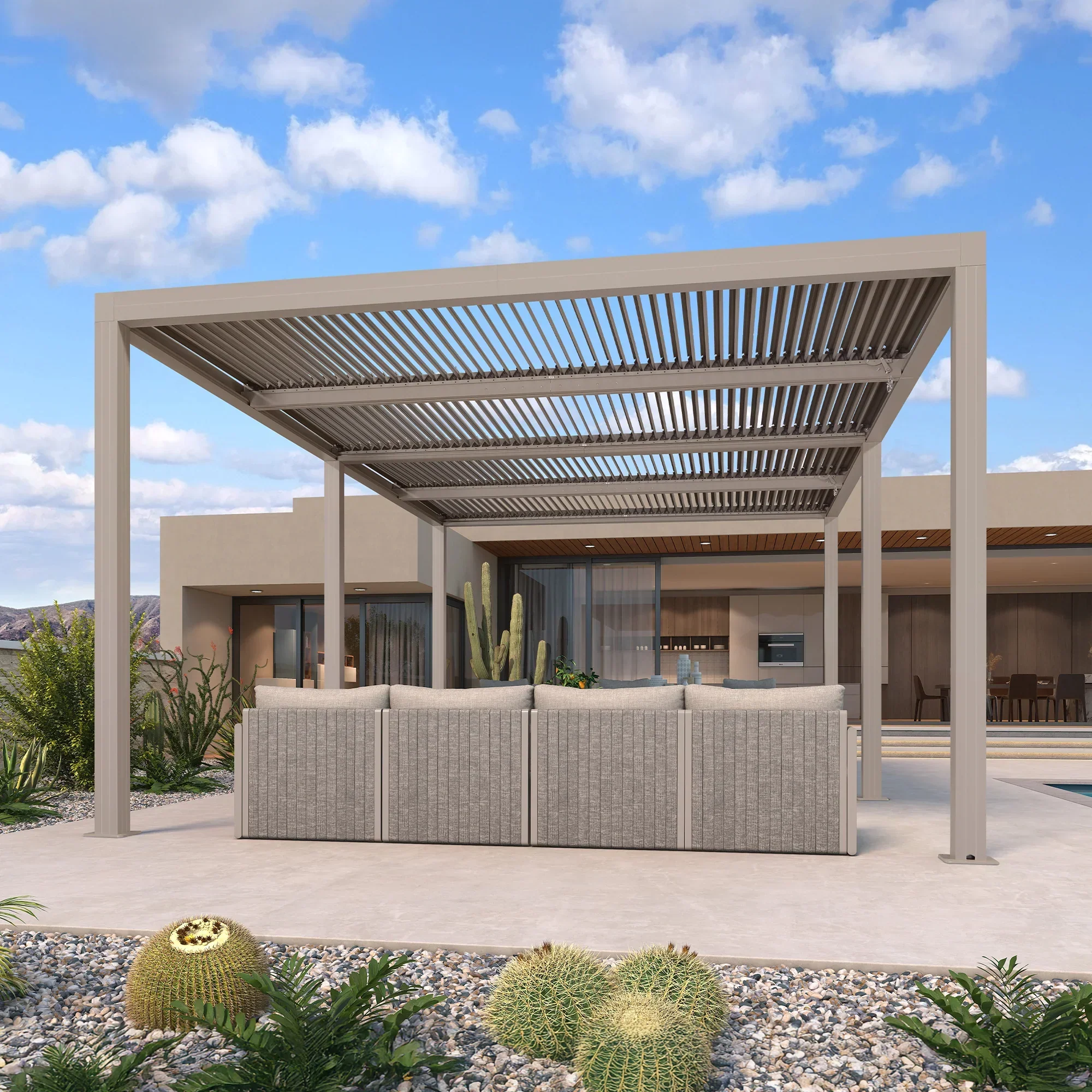 PURPLE LEAF Athena Louvered Pergola Modern Champagne Pergola with Adjustable Roof for Deck Backyard Garden - Image 14