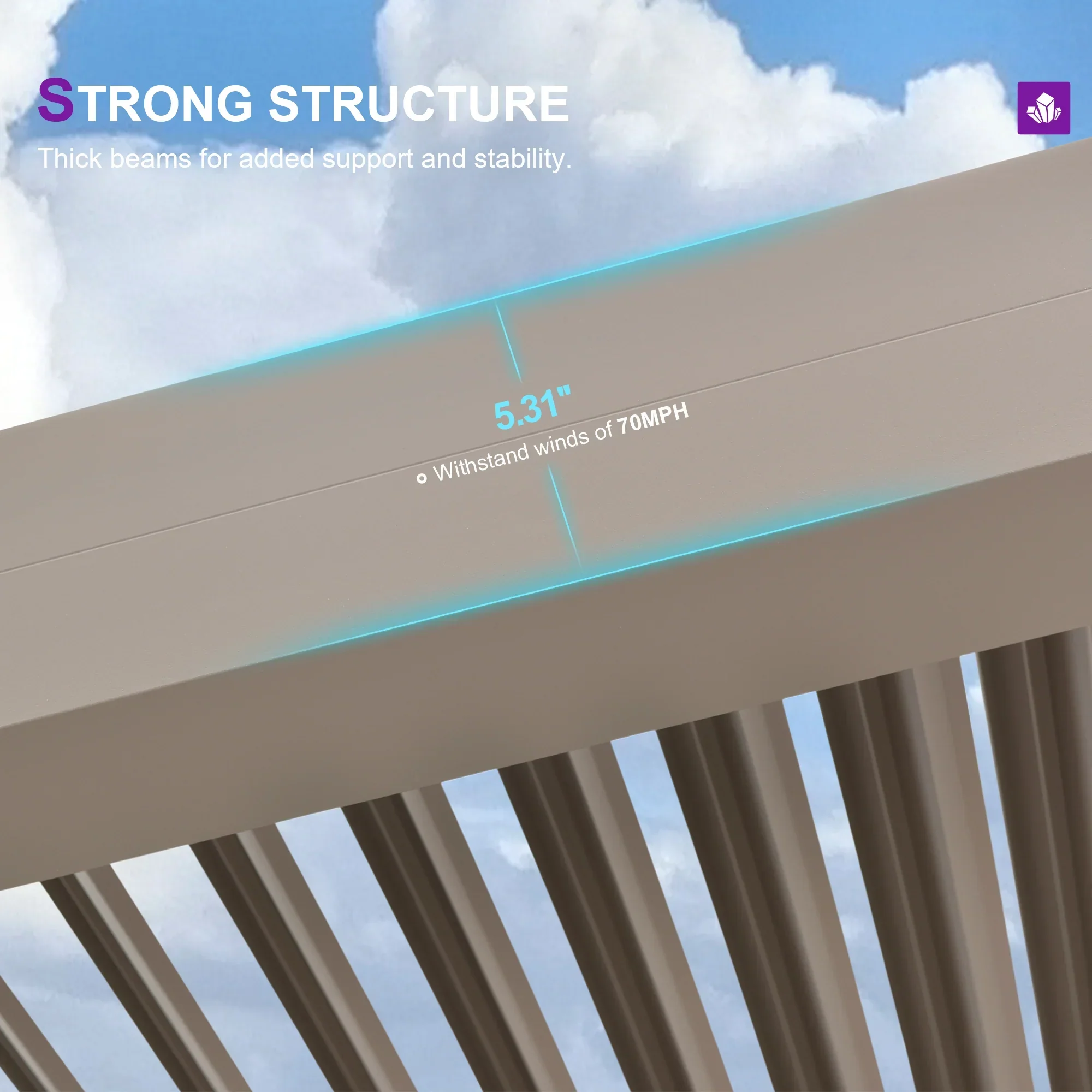 PURPLE LEAF Athena Louvered Pergola Modern Champagne Pergola with Adjustable Roof for Deck Backyard Garden - Image 15