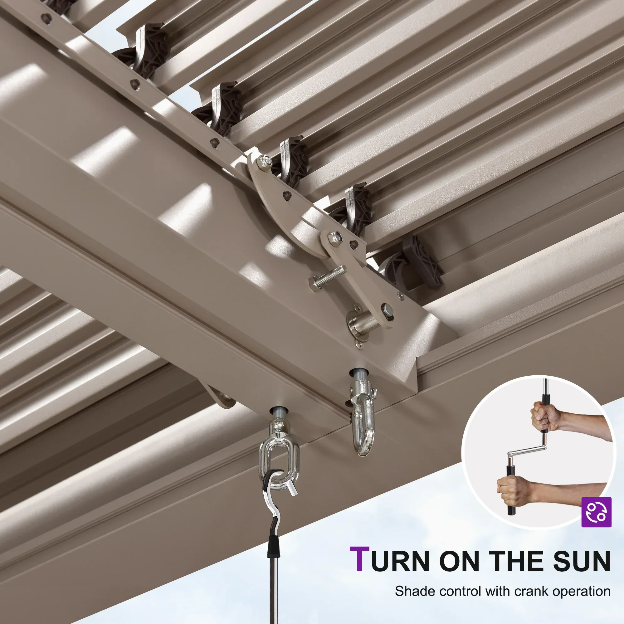 PURPLE LEAF Athena Louvered Pergola Modern Champagne Pergola with Adjustable Roof for Deck Backyard Garden - Image 16