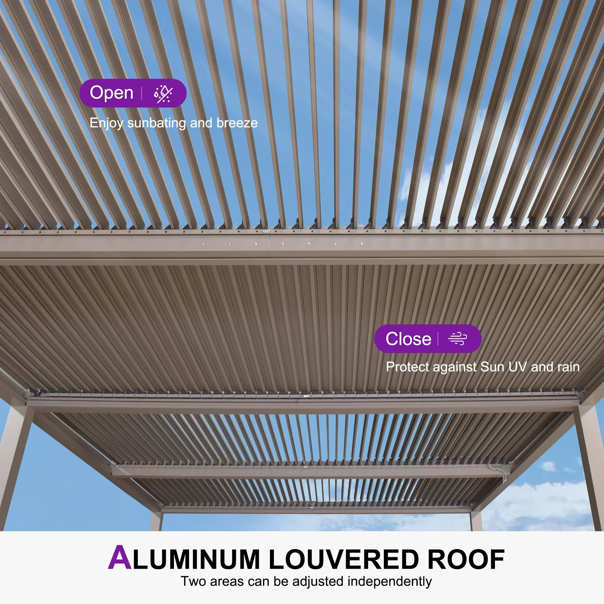 PURPLE LEAF Athena Louvered Pergola Modern Champagne Pergola with Adjustable Roof for Deck Backyard Garden - Image 18