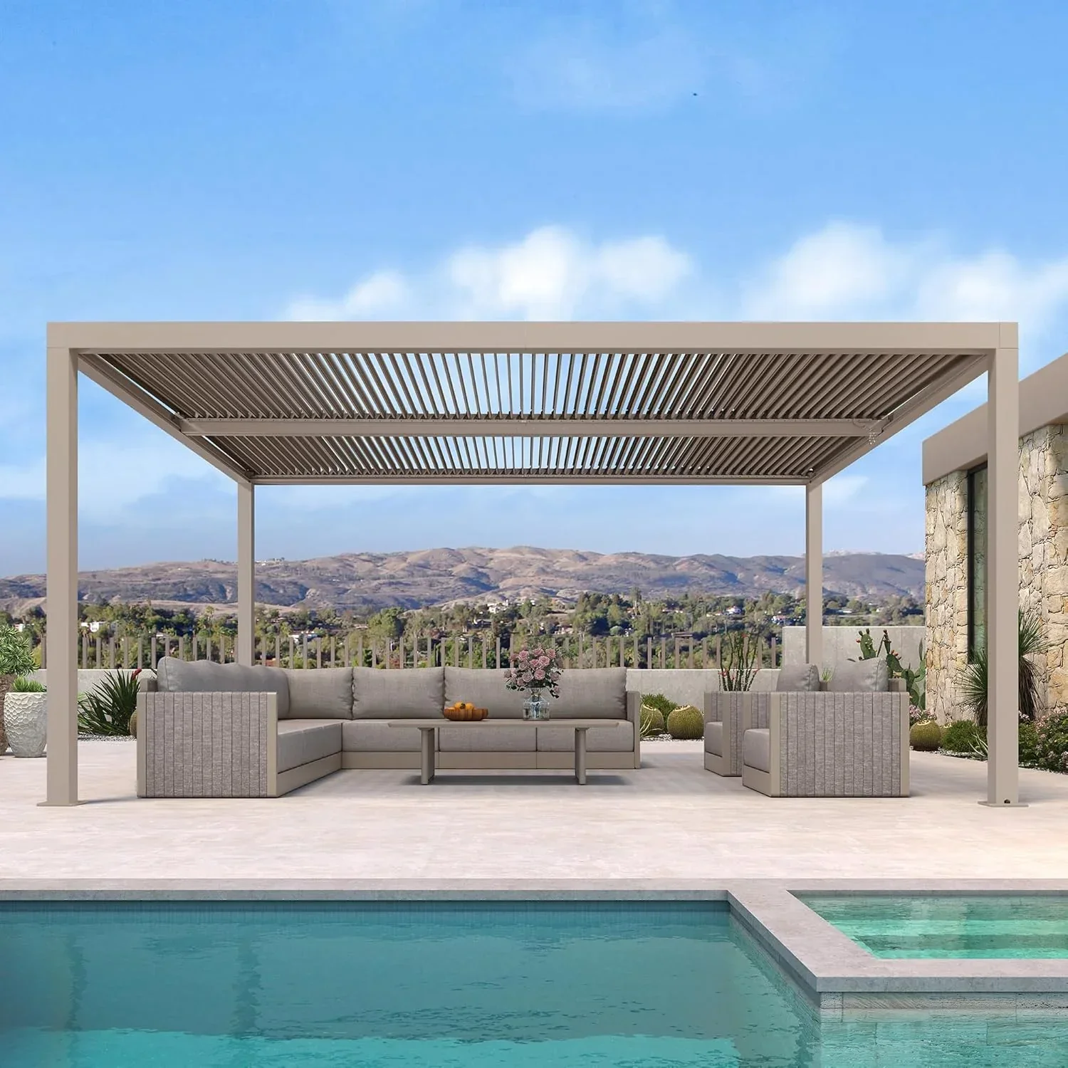 PURPLE LEAF Athena Louvered Pergola Modern Champagne Pergola with Adjustable Roof for Deck Backyard Garden - Image 19