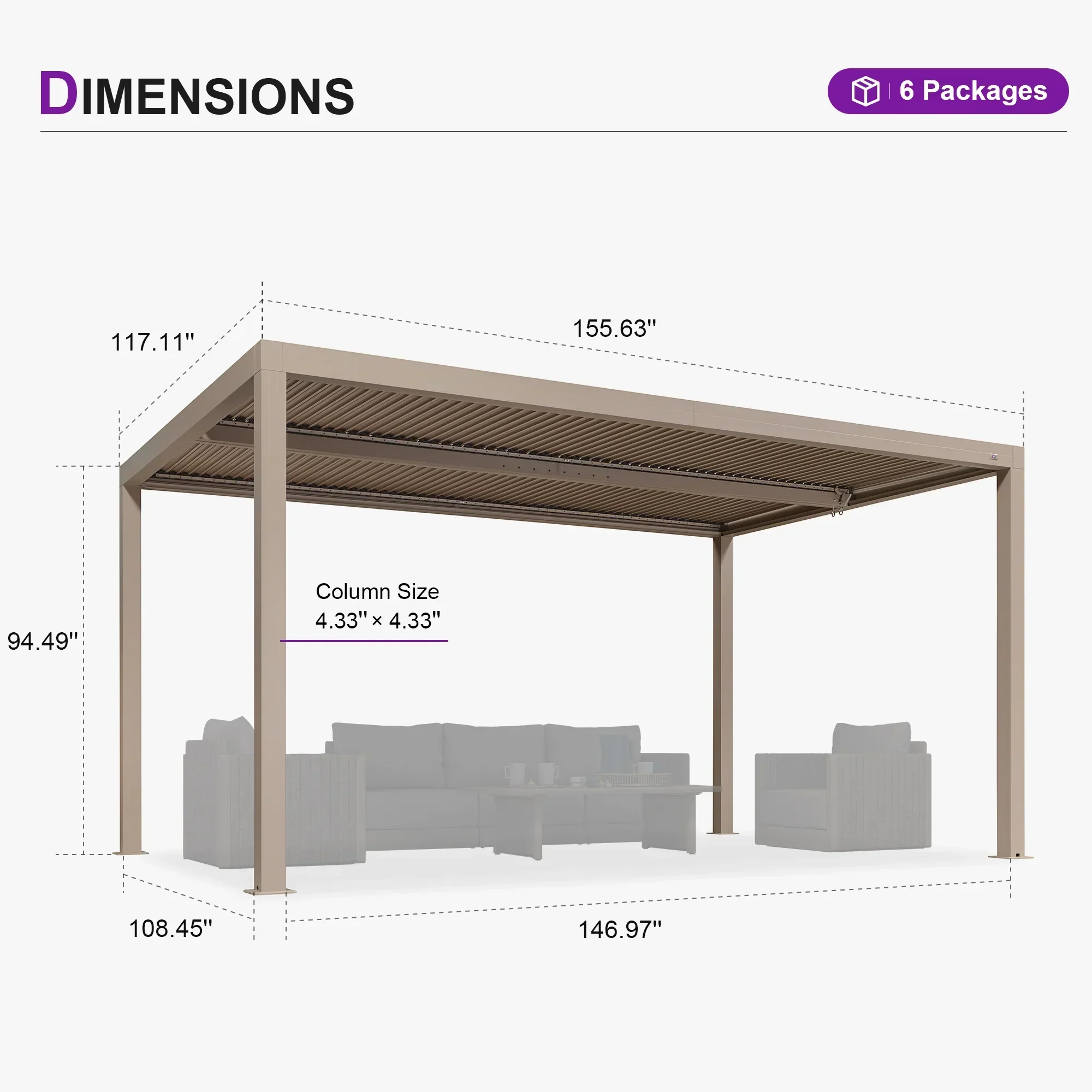 PURPLE LEAF Athena Louvered Pergola Modern Champagne Pergola with Adjustable Roof for Deck Backyard Garden - Image 20