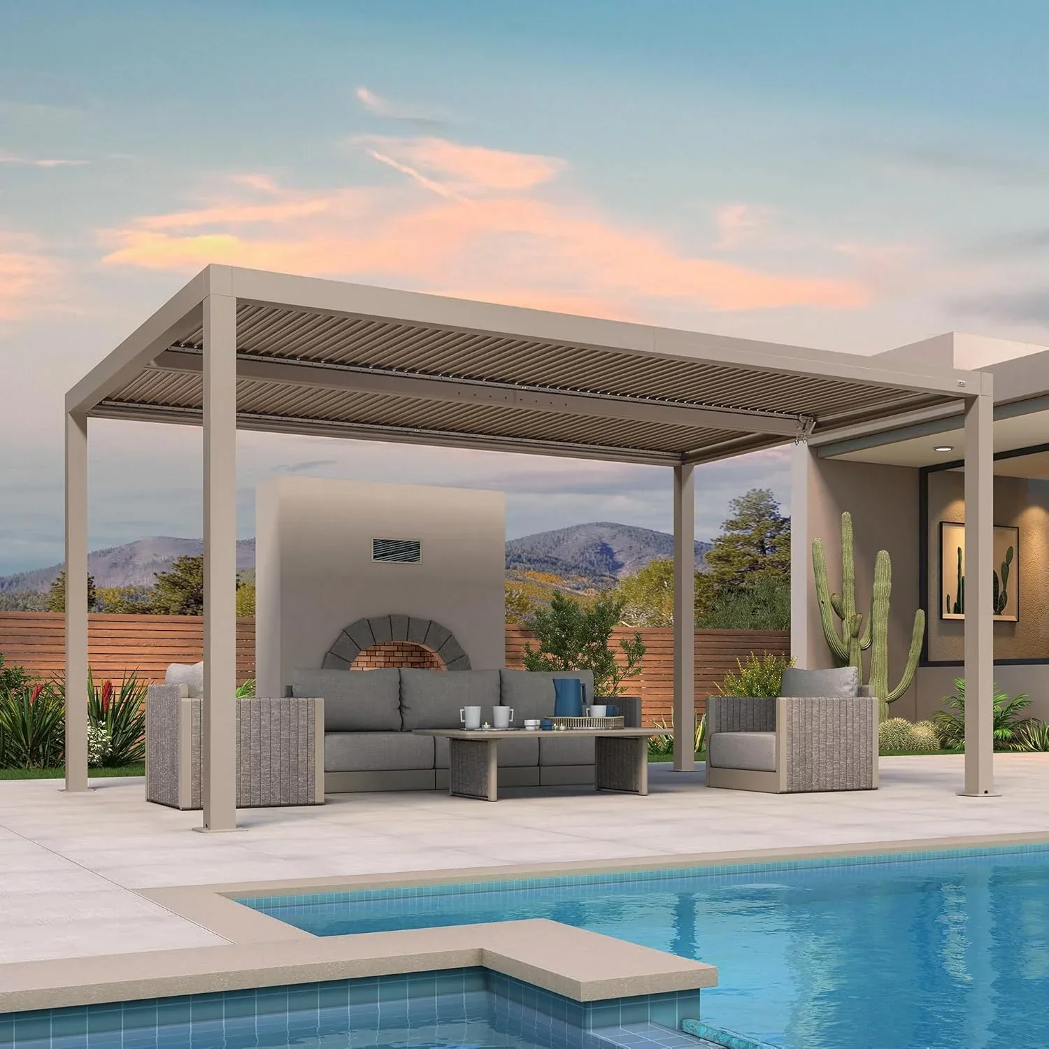 PURPLE LEAF Athena Louvered Pergola Modern Champagne Pergola with Adjustable Roof for Deck Backyard Garden - Image 30