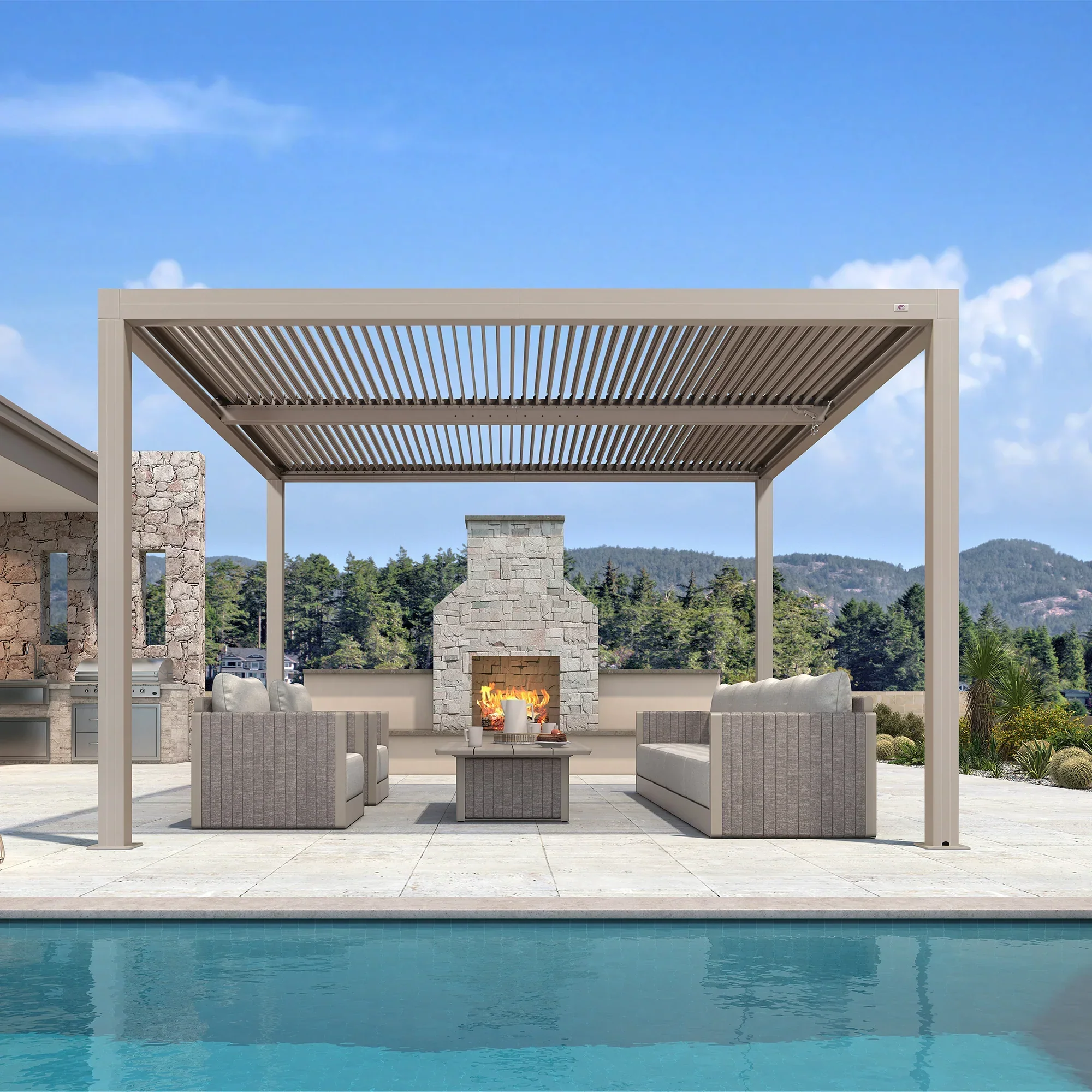 PURPLE LEAF Athena Louvered Pergola Modern Champagne Pergola with Adjustable Roof for Deck Backyard Garden - Image 31