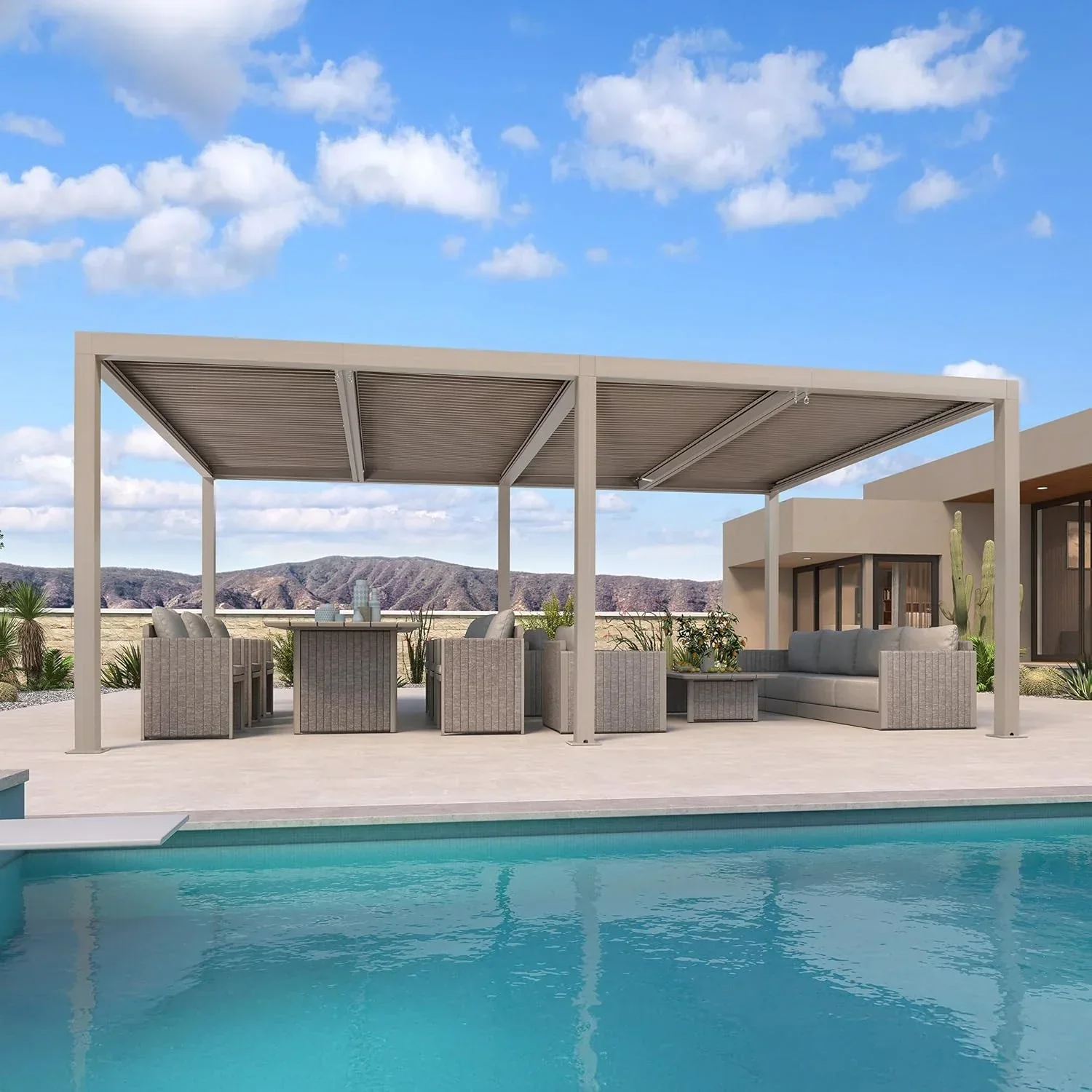 PURPLE LEAF Athena Louvered Pergola Modern Champagne Pergola with Adjustable Roof for Deck Backyard Garden - Image 32