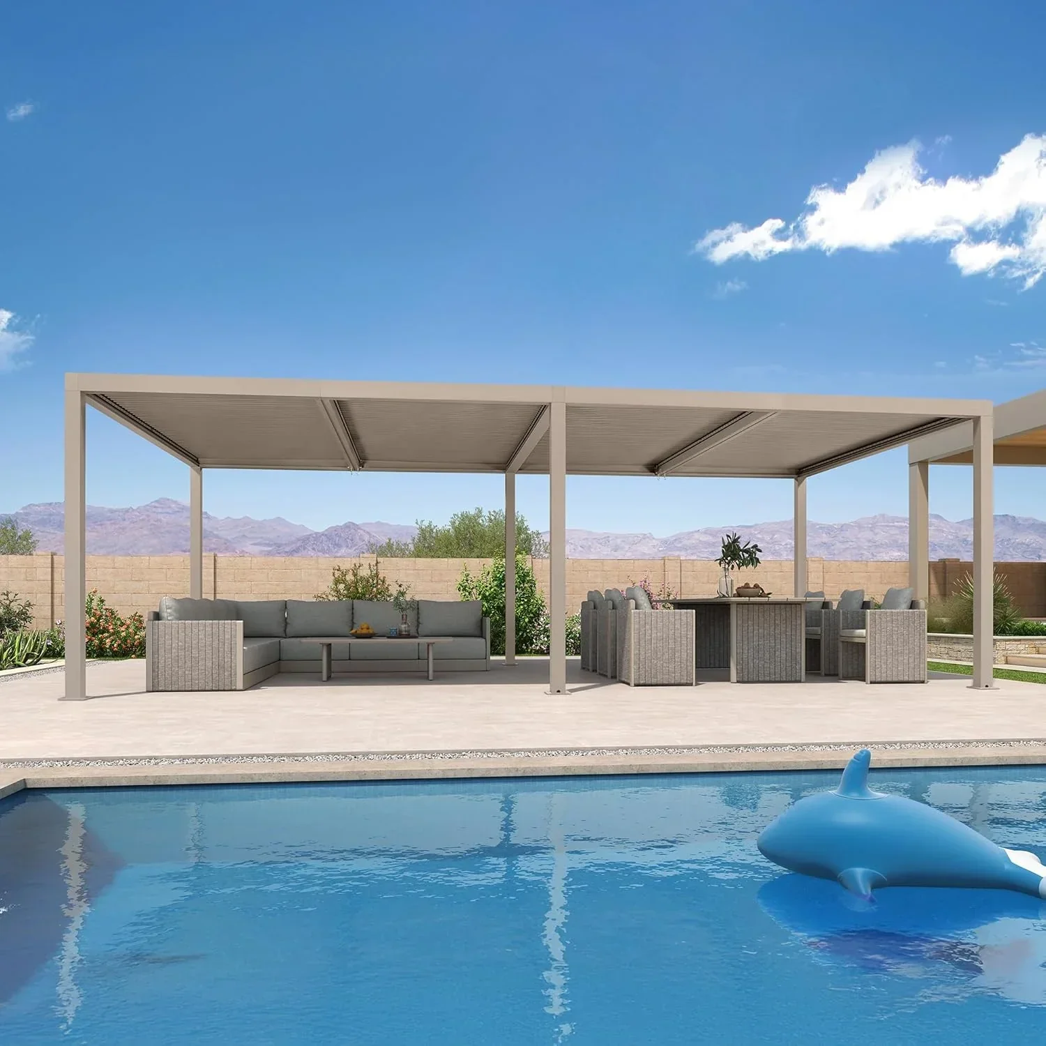 PURPLE LEAF Athena Louvered Pergola Modern Champagne Pergola with Adjustable Roof for Deck Backyard Garden - Image 33