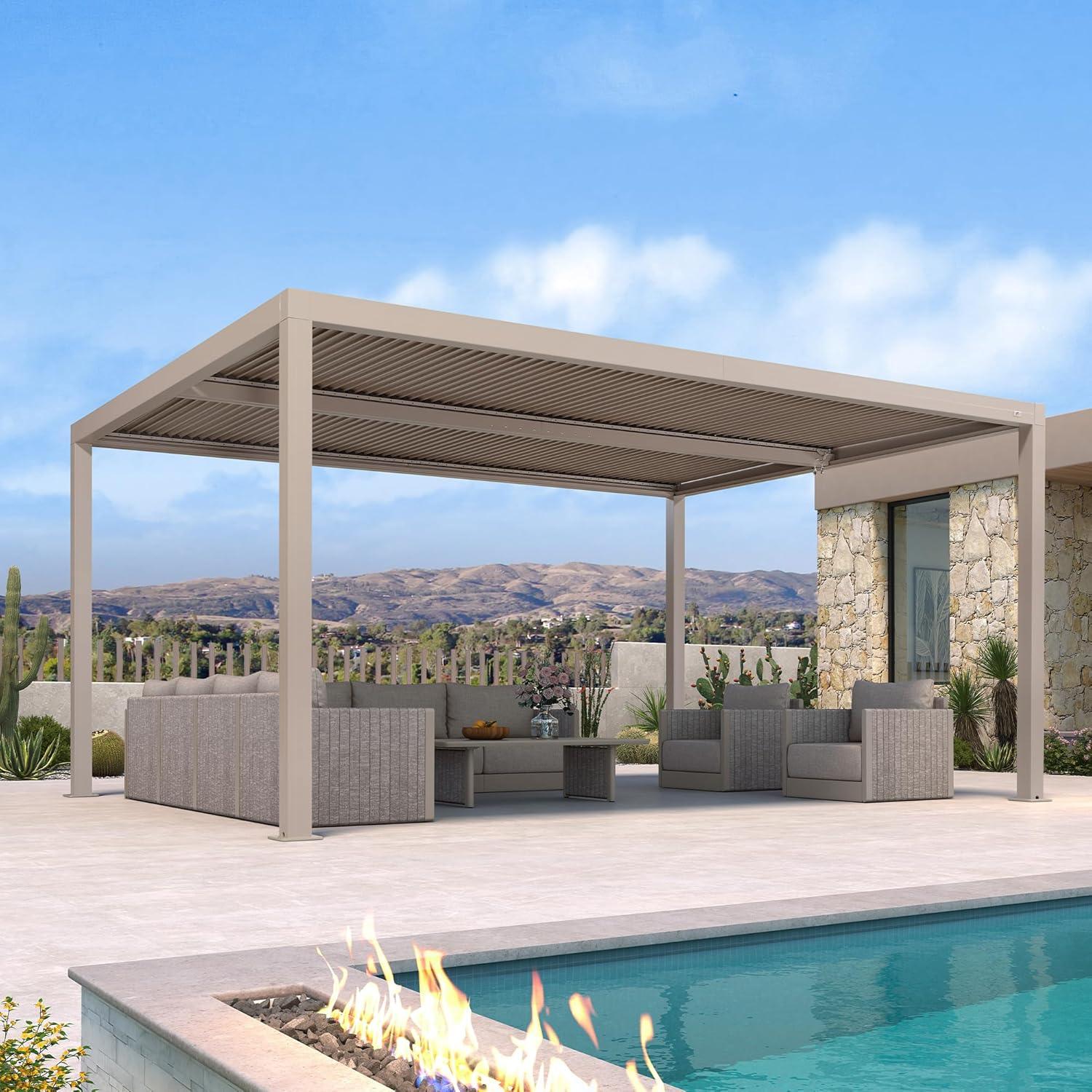 PURPLE LEAF Athena Louvered Pergola Modern Champagne Pergola with Adjustable Roof for Deck Backyard Garden - Image 34