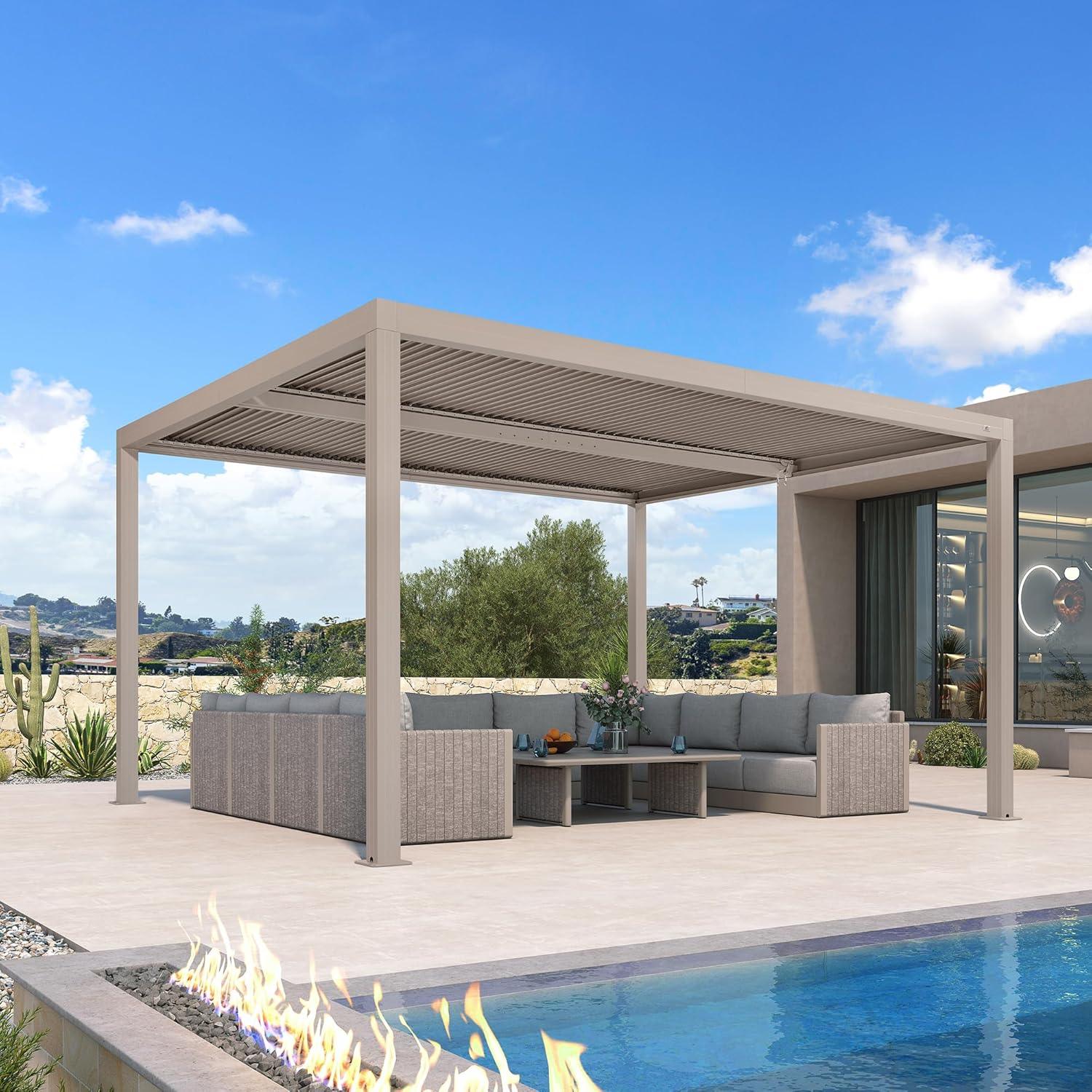 PURPLE LEAF Athena Louvered Pergola Modern Champagne Pergola with Adjustable Roof for Deck Backyard Garden - Image 35