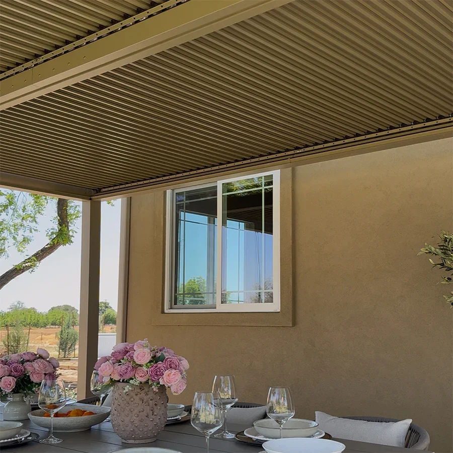 PURPLE LEAF Athena Louvered Pergola Modern Champagne Pergola with Adjustable Roof for Deck Backyard Garden - Image 36