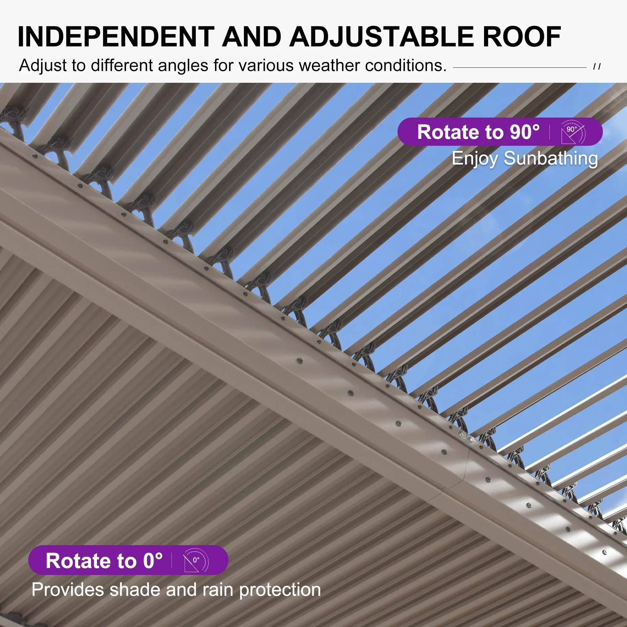 PURPLE LEAF Athena Louvered Pergola Modern Champagne Pergola with Adjustable Roof for Deck Backyard Garden - Image 39