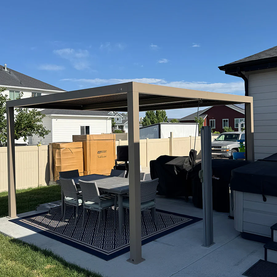 PURPLE LEAF Athena Louvered Pergola Modern Champagne Pergola with Adjustable Roof for Deck Backyard Garden - Image 47