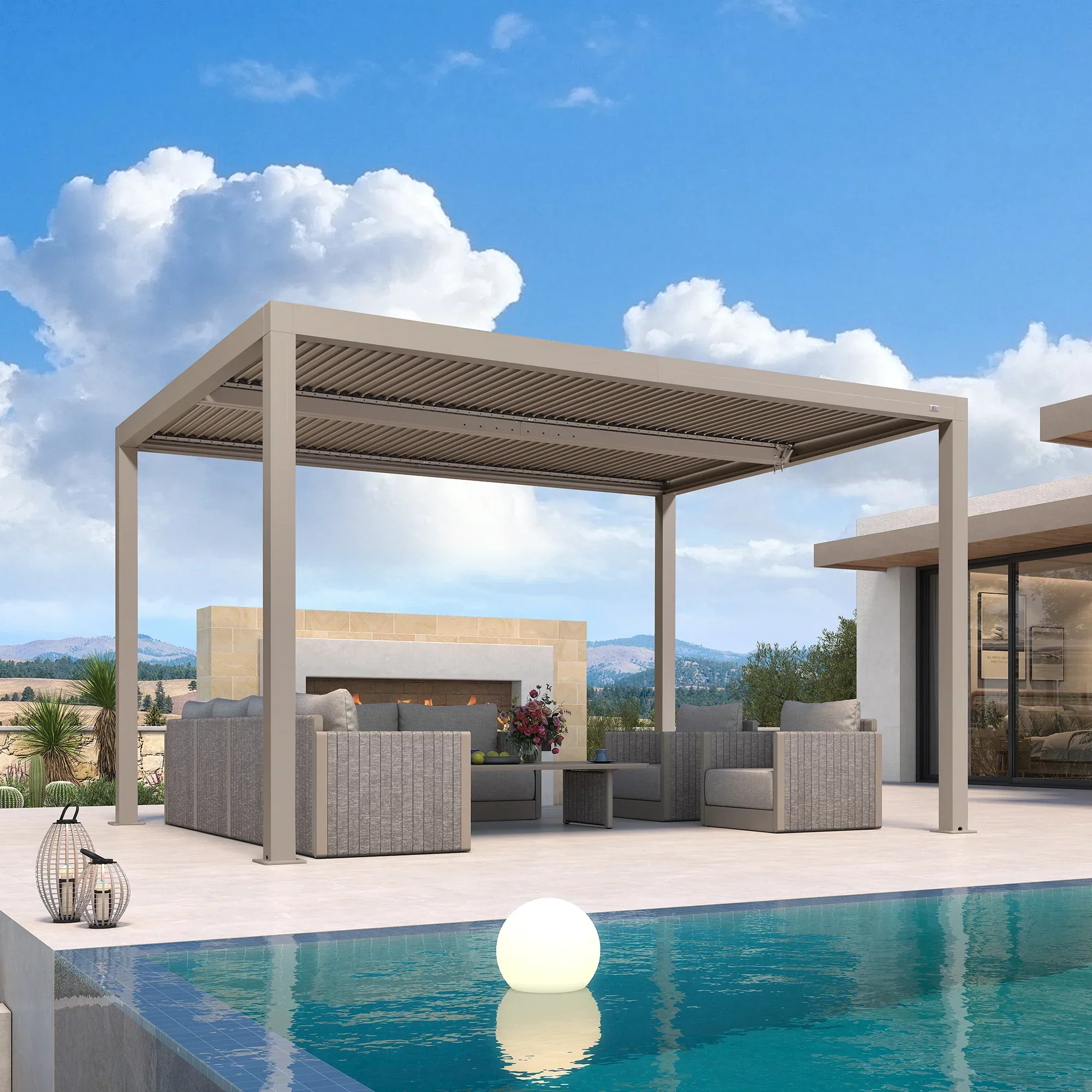 PURPLE LEAF Athena Louvered Pergola Modern Champagne Pergola with Adjustable Roof for Deck Backyard Garden - Image 7