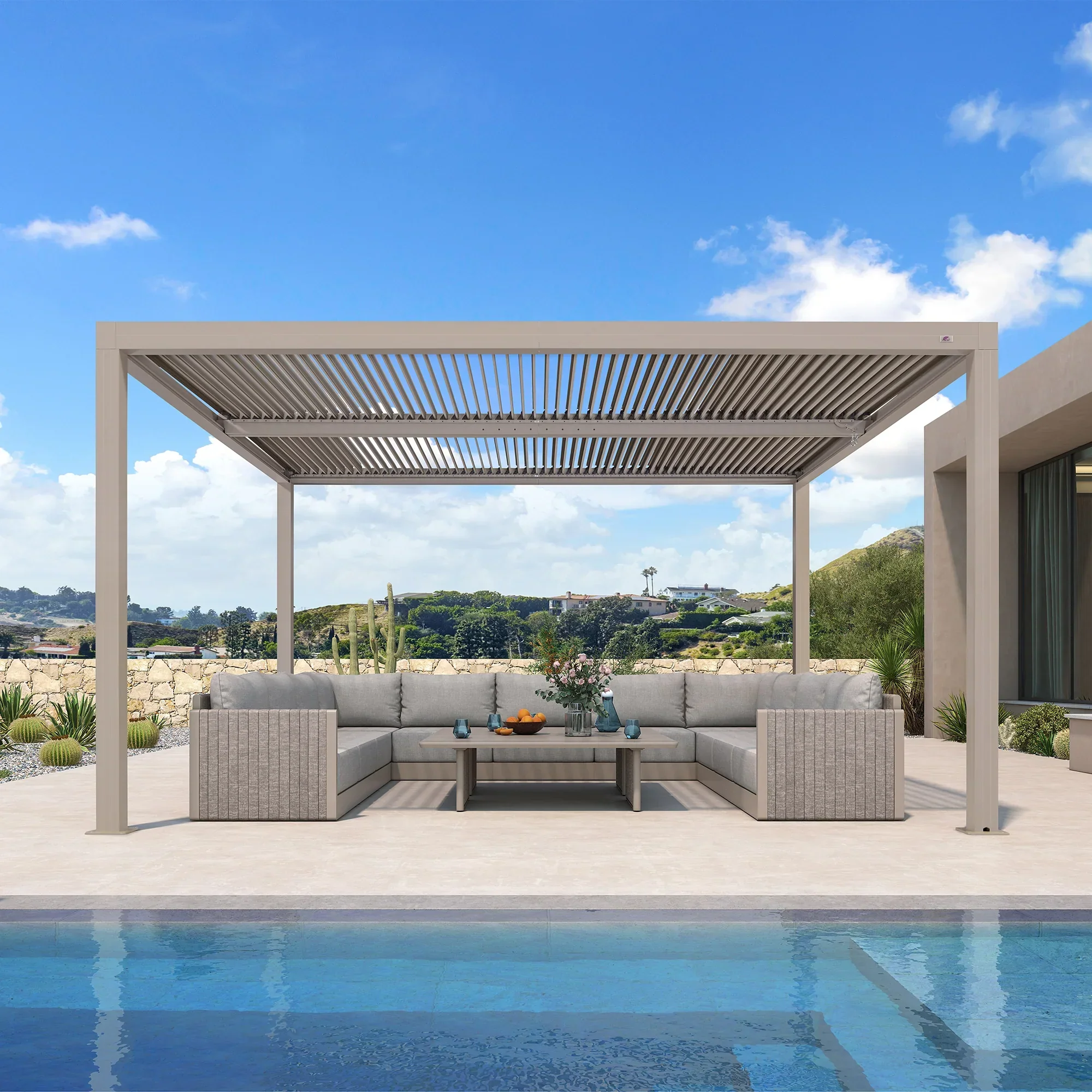 PURPLE LEAF Athena Louvered Pergola Modern Champagne Pergola with Adjustable Roof for Deck Backyard Garden - Image 9