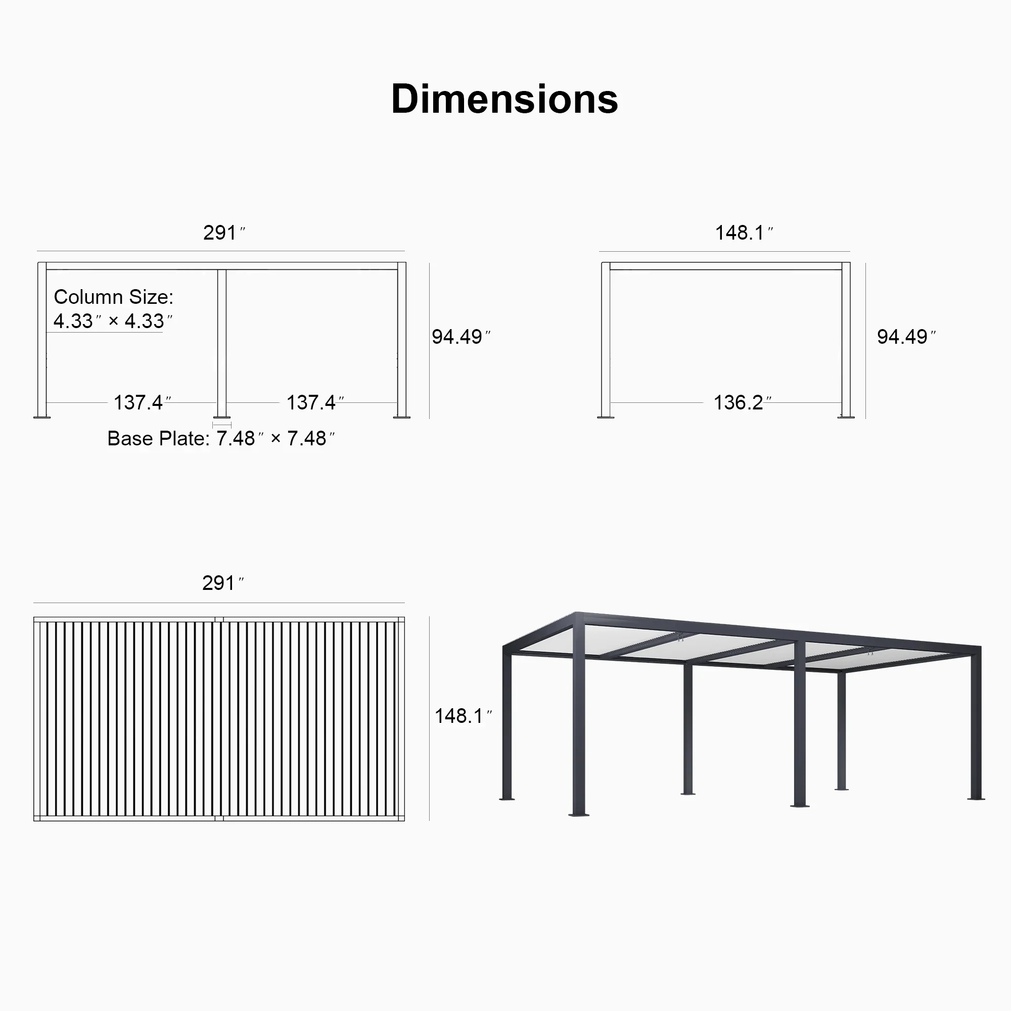 PURPLE LEAF Athena Louvered Pergola Modern Grey Pergola with White Roof for Deck Backyard Garden - Image 13
