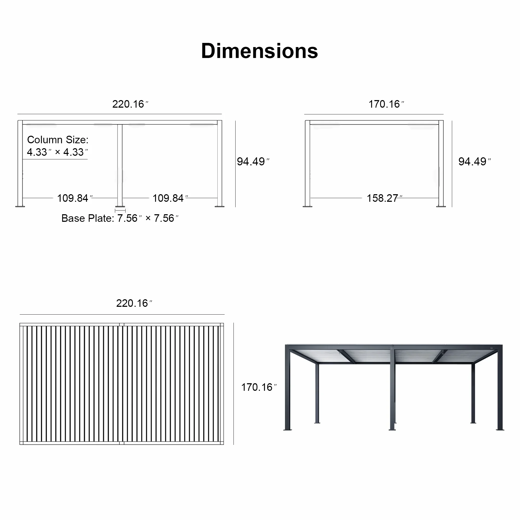 PURPLE LEAF Athena Louvered Pergola Modern Grey Pergola with White Roof for Deck Backyard Garden - Image 14