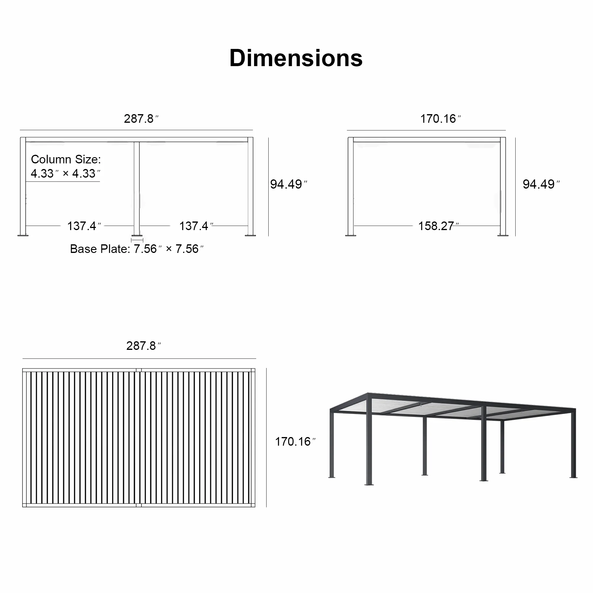 PURPLE LEAF Athena Louvered Pergola Modern Grey Pergola with White Roof for Deck Backyard Garden - Image 15