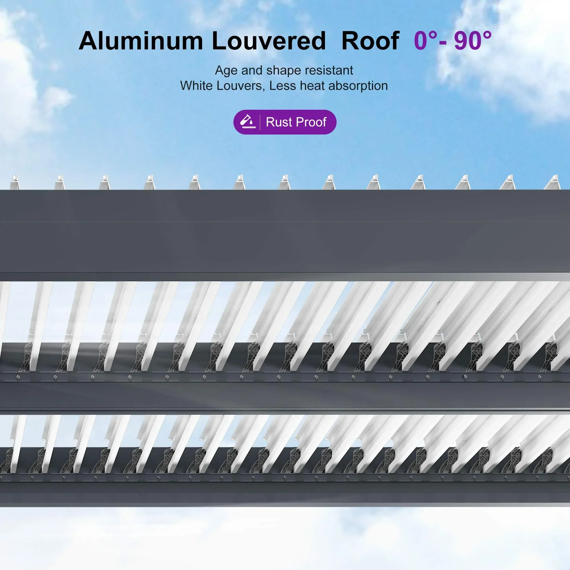 PURPLE LEAF Athena Louvered Pergola Modern Grey Pergola with White Roof for Deck Backyard Garden - Image 16