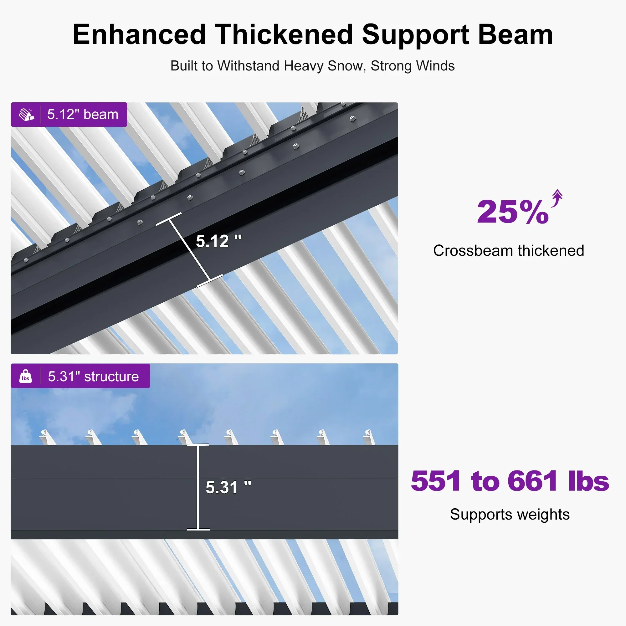 PURPLE LEAF Athena Louvered Pergola Modern Grey Pergola with White Roof for Deck Backyard Garden - Image 17