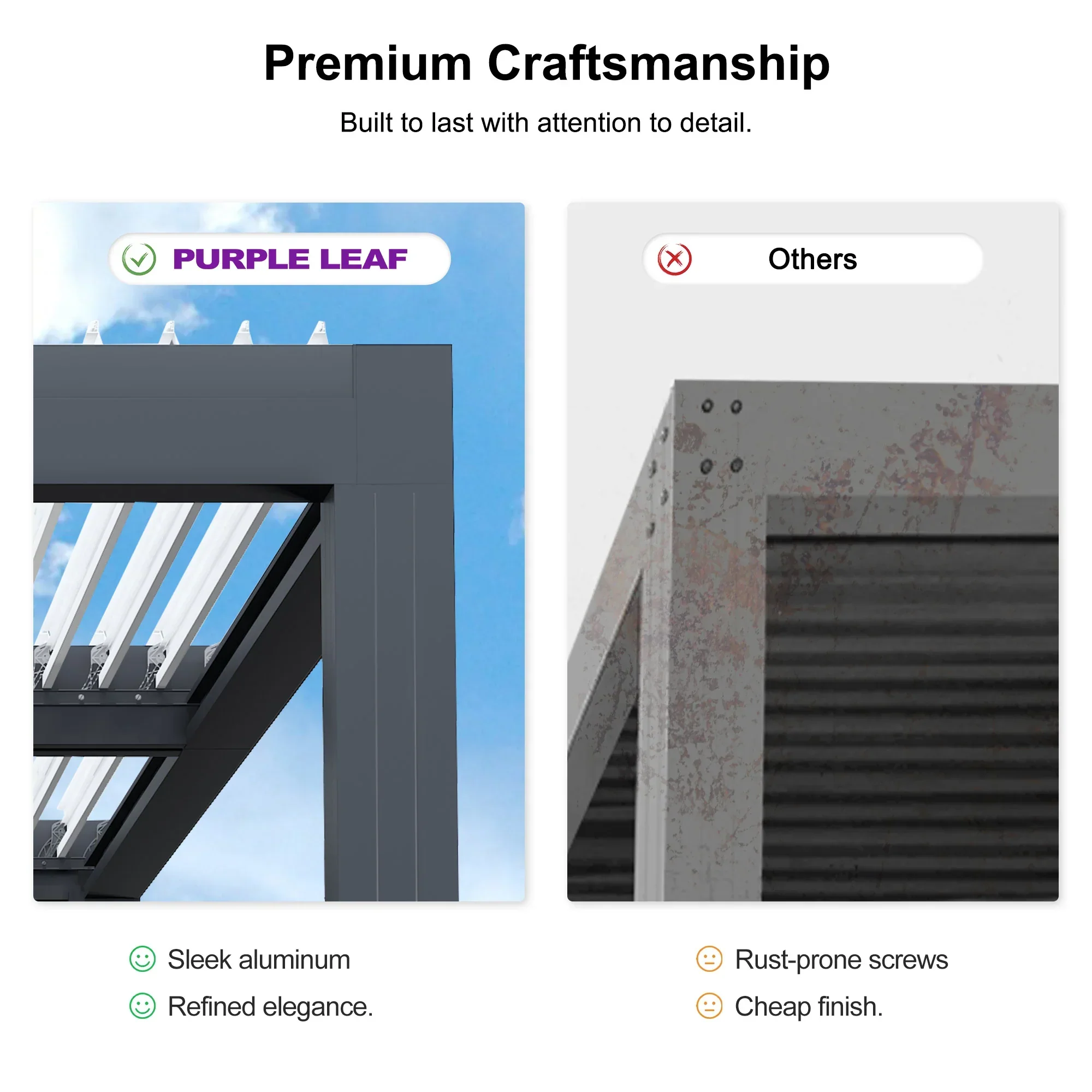 PURPLE LEAF Athena Louvered Pergola Modern Grey Pergola with White Roof for Deck Backyard Garden - Image 19