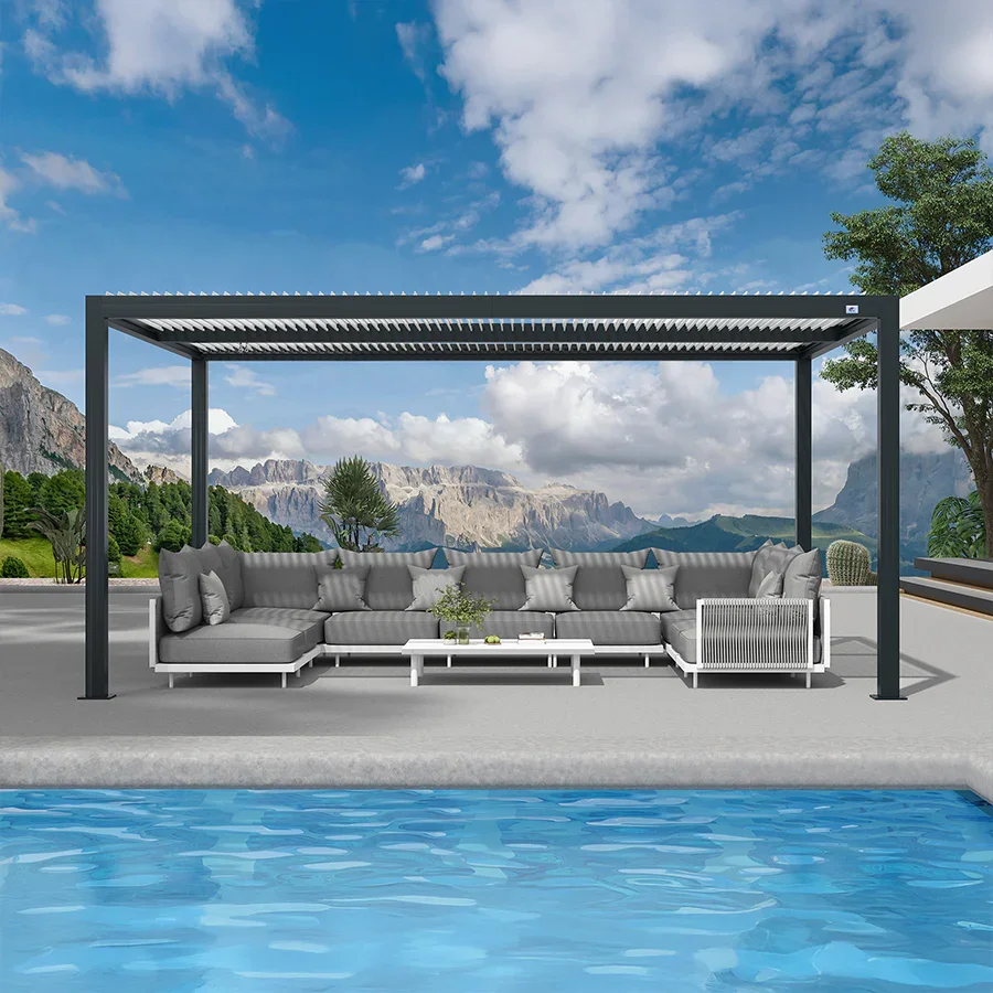 PURPLE LEAF Athena Louvered Pergola Modern Grey Pergola with White Roof for Deck Backyard Garden - Image 27