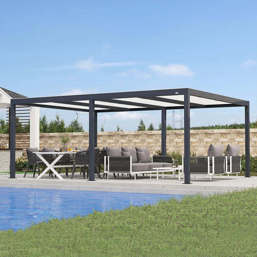 PURPLE LEAF Athena Louvered Pergola Modern Grey Pergola with White Roof for Deck Backyard Garden - Image 28