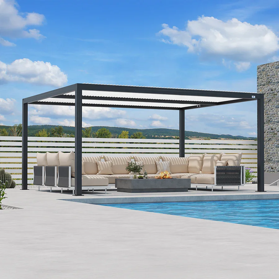 PURPLE LEAF Athena Louvered Pergola Modern Grey Pergola with White Roof for Deck Backyard Garden - Image 29